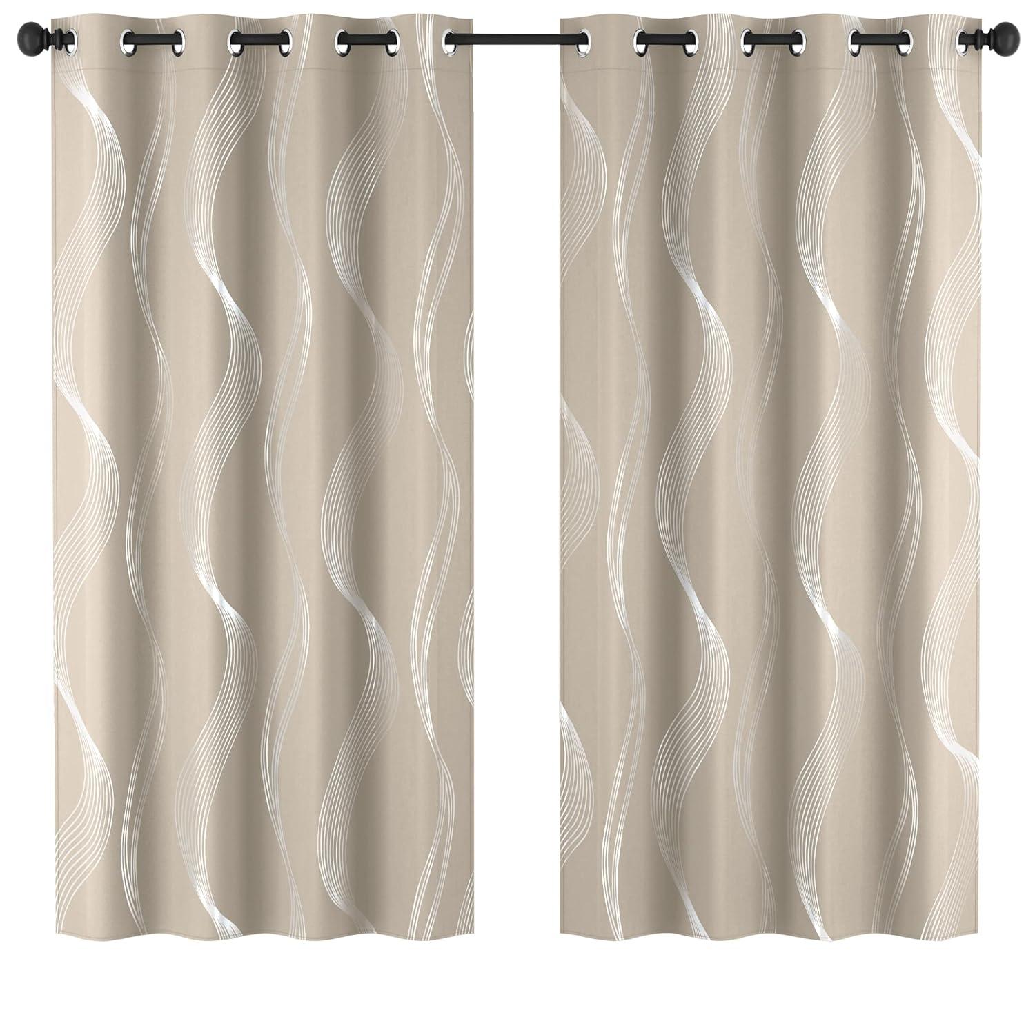 Deconovo Silver Wave Room Darkening Grommet Curtains (2 Panels) Light Beige 52W x 84L