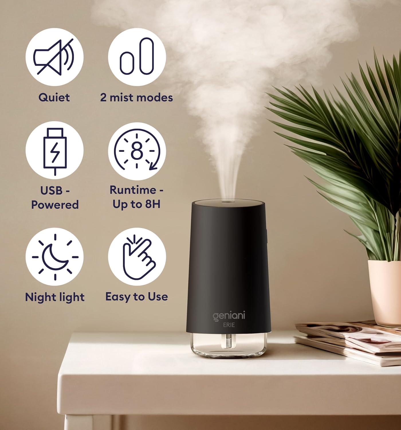 GENIANI Top Fill Cool Mist Humidifiers 4L with Essential Oil Tray for Home, Bedroom, Baby, Plants - Smart Mode, Quiet, Easy to Clean, Night Light