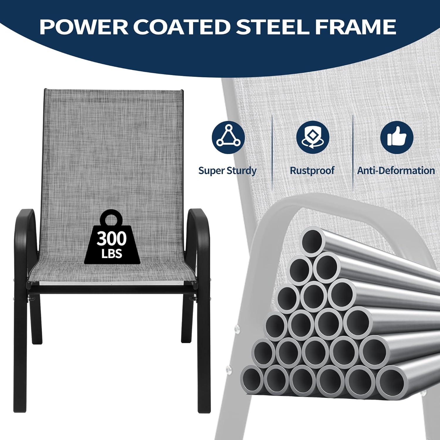 Vitarpatio Outdoor Patio Dining Chairs Set of 6, Stackable Patio Chairs Metal Outdoor Chair High Back Textilene Armchairs