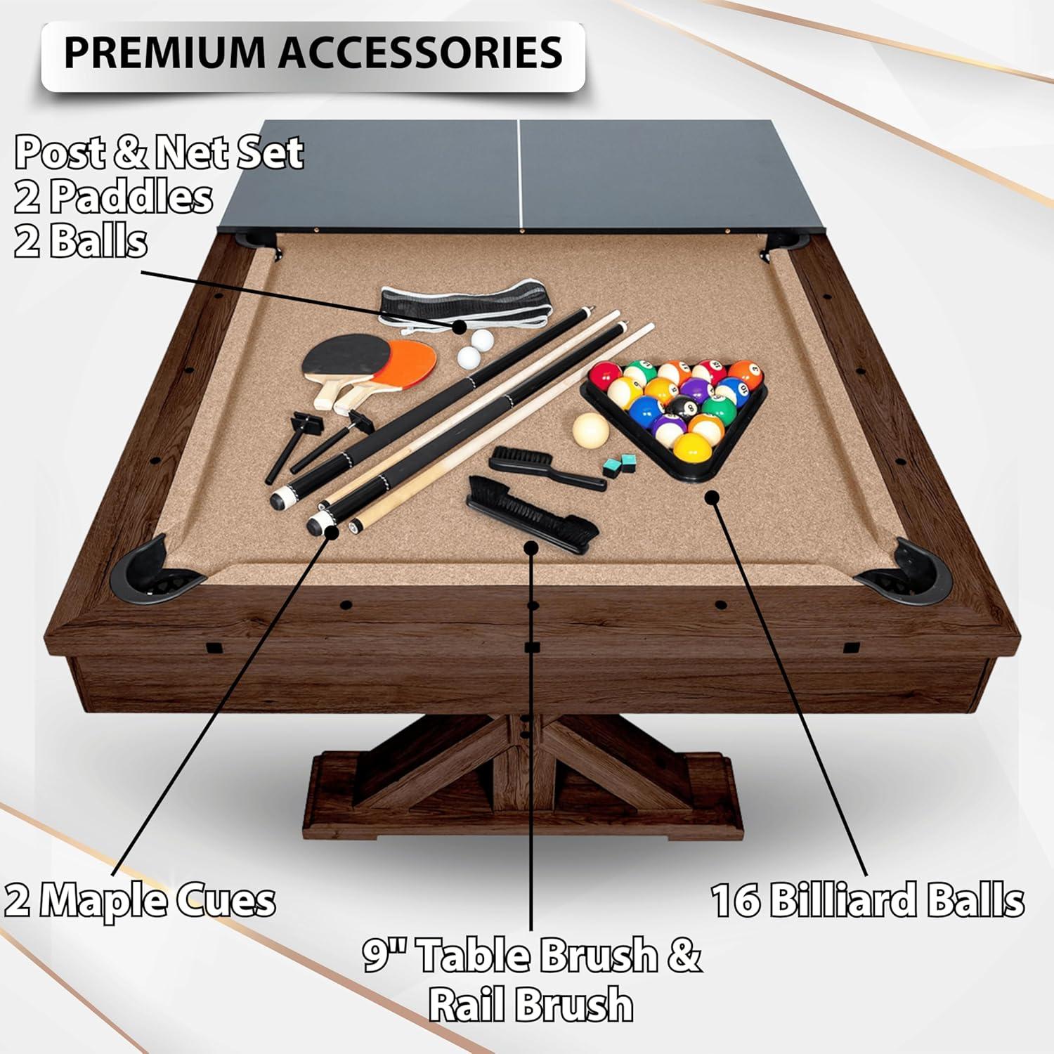 Freetime Fun Espresso 7ft 3 in 1 Multi Game Pool Table with Dining and Table Tennis Tops - RB4050A