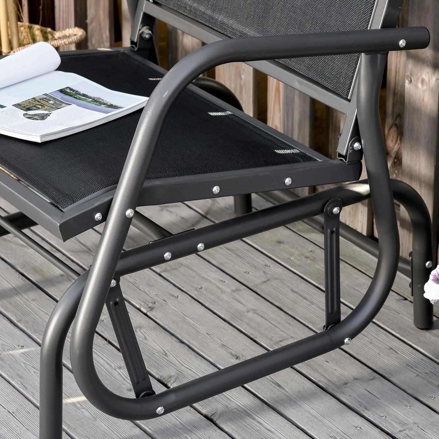Outsunny Outdoor Glider Chairs, Swing Chair with Breathable Mesh Fabric, Curved Armrests and Steel Frame for Porch, Garden, Poolside, Balcony, Black