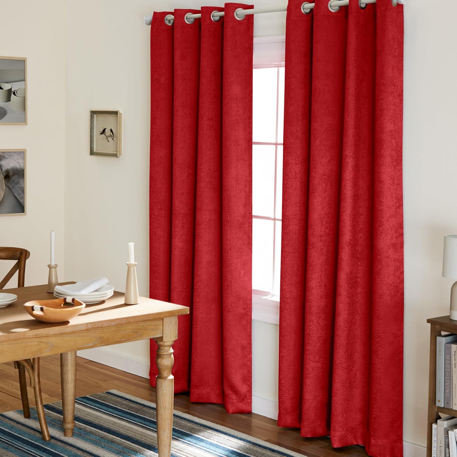 Set of 2 96"x52" Oxford Textured Sateen Thermal Room Darkening Grommet Top Window Curtain Panel Chili Red - Exclusive Home