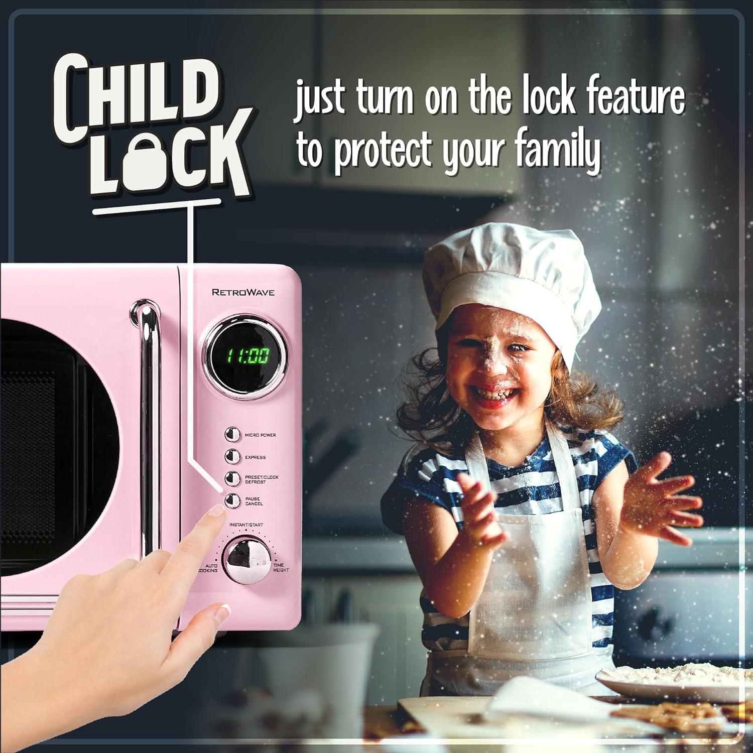 Nostalgia Retro Microwave for Countertop 0.7 cu ft Vintage Microwave, Pink