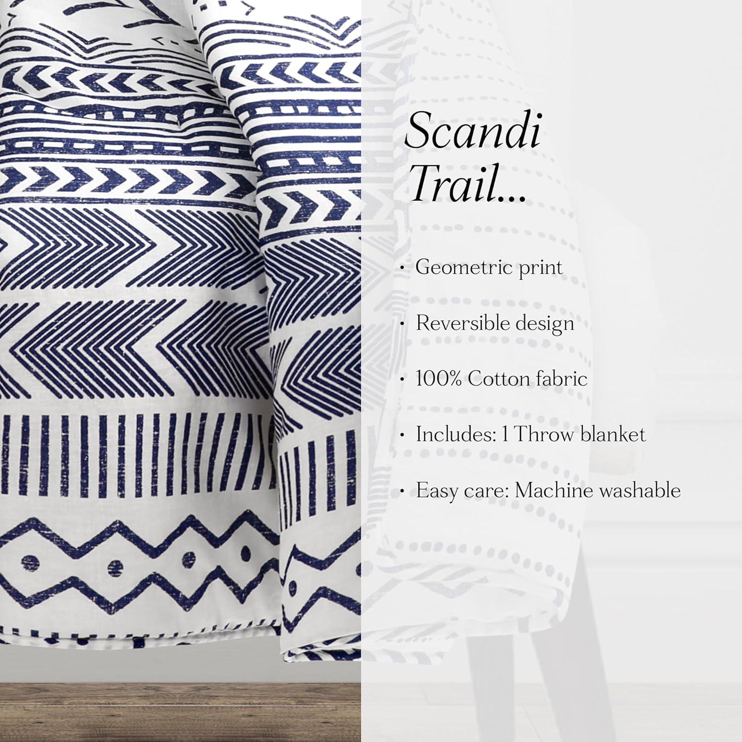 Lush Decor Hygge Geo Cotton Reversible Throw, 60x50, Navy/White, Single