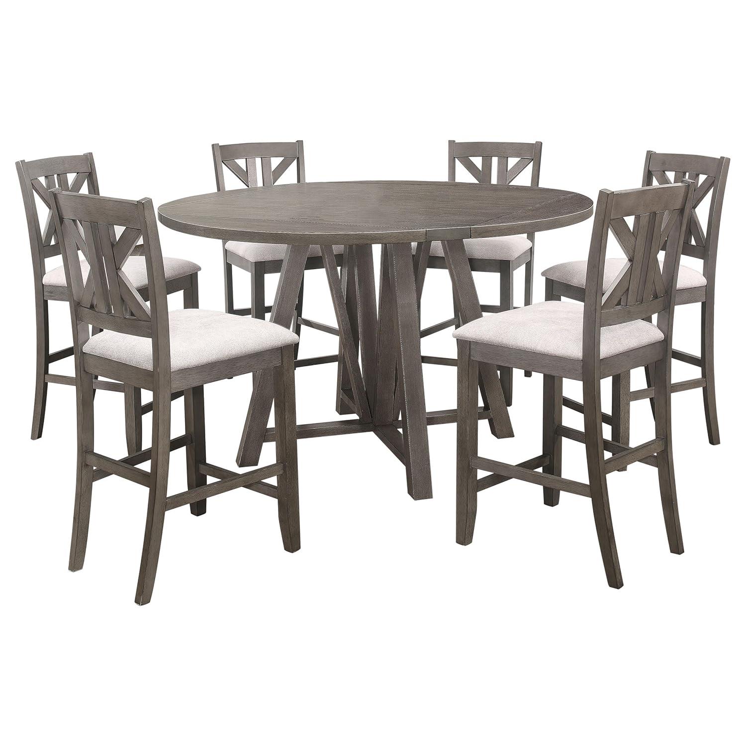 Coaster Farmhouse 7-Piece Wood Counter Height Dining Set in Gray