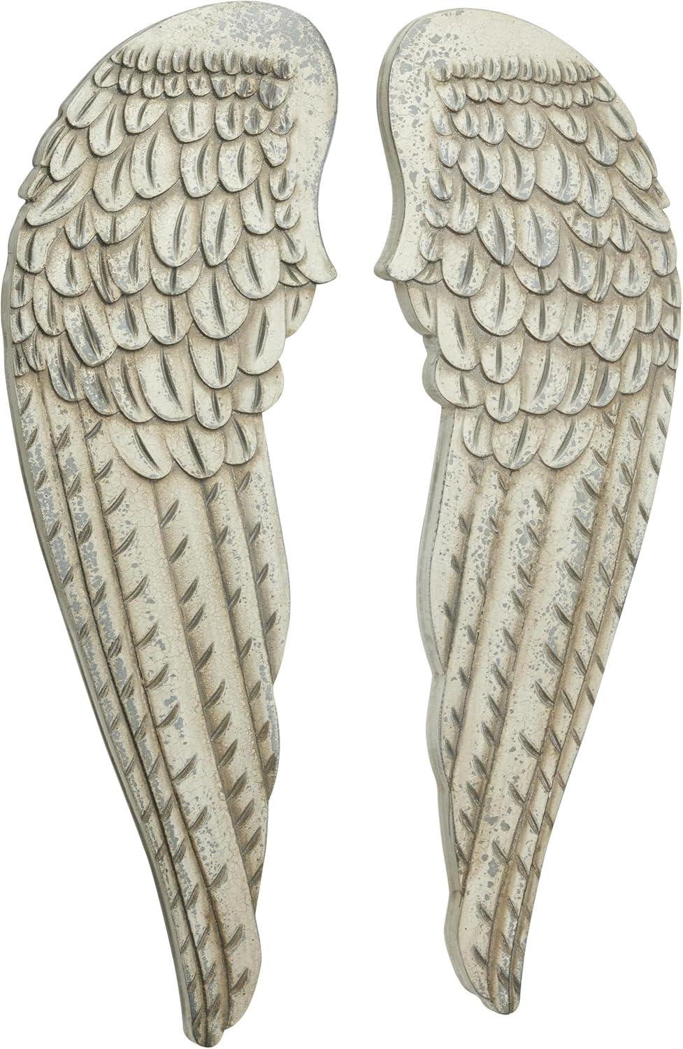 Wood Bird Carved Wings Wall Decor Set of 2 White - Olivia & May: MDF Vintage Style, Angel Relief Sculpture