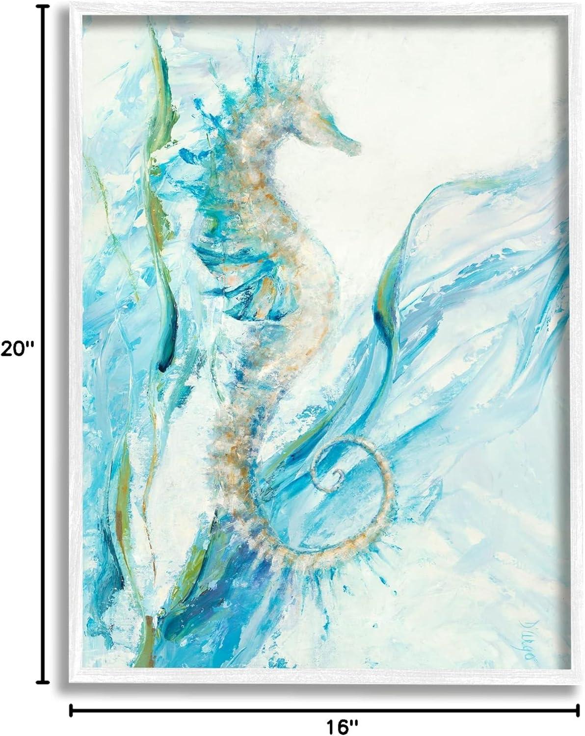 White Framed Nautical Seahorse Blue Ocean Wall Art, 16 x 20