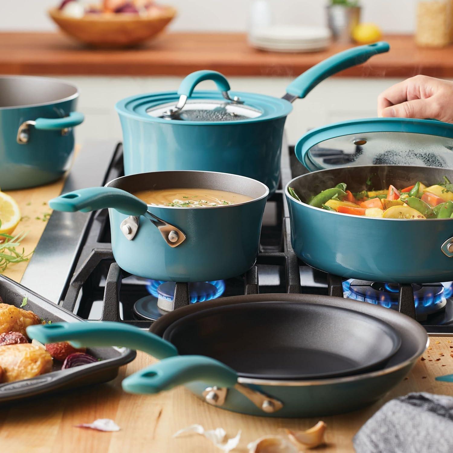 Agave Blue Nonstick Aluminum 10-Piece Cookware Set