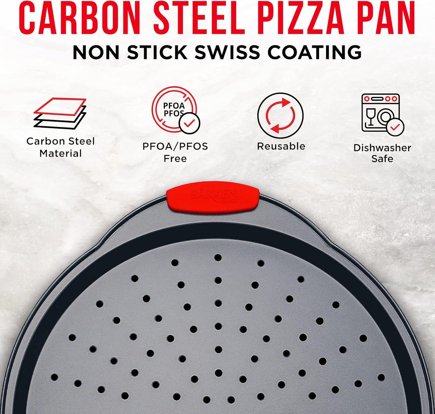 Non-Stick Carbon Steel Perforated Pizza Tray with Handles