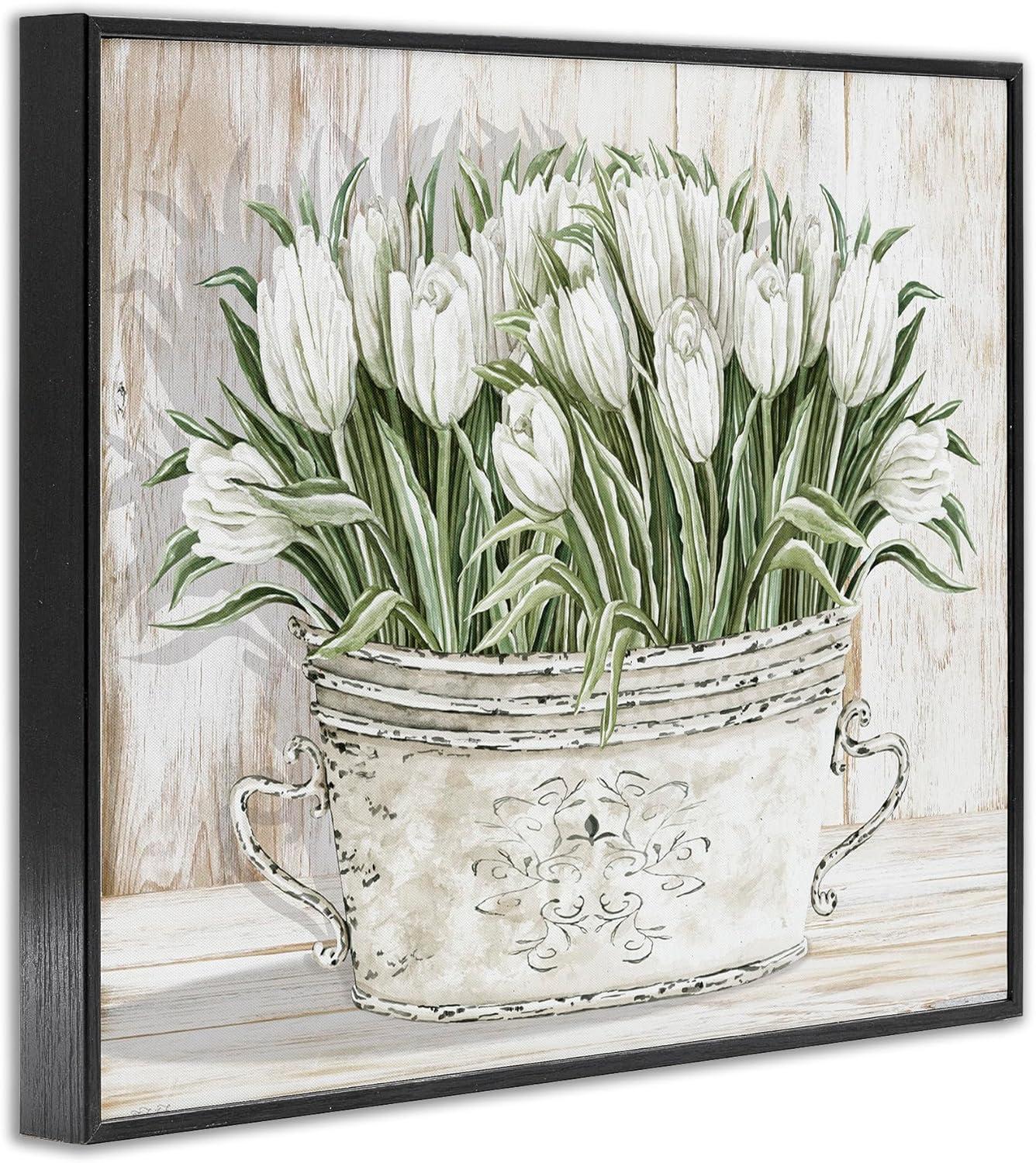 Stupell Industries White Tulip Flowers Fresh Vintage Country Tin Painting Framed Giclee Texturized Art by Cindy Jacobs