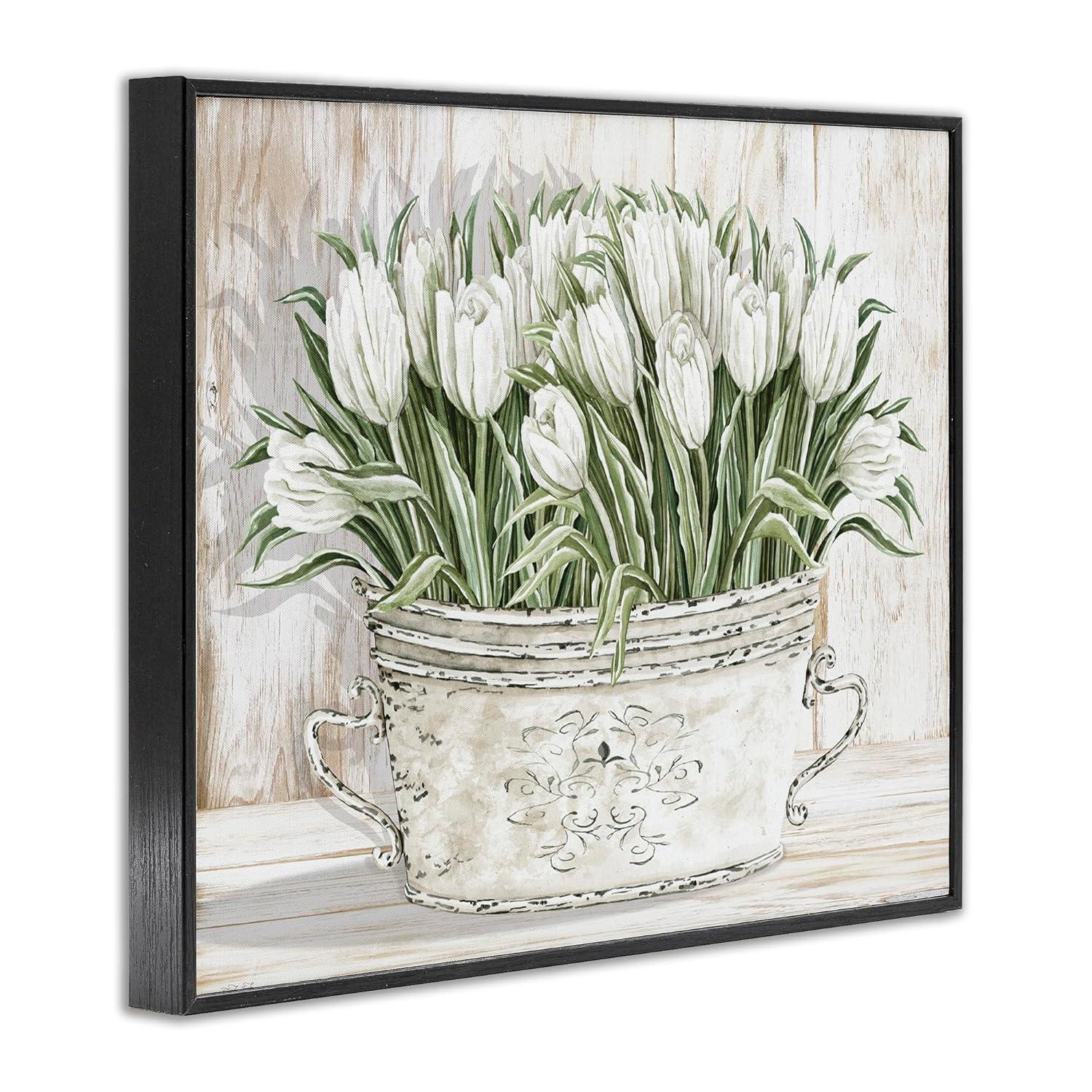 Stupell Industries White Tulip Flowers Fresh Vintage Country Tin Painting Framed Giclee Texturized Art by Cindy Jacobs