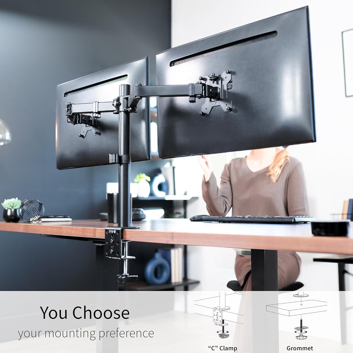 Vivo VIVO Dual Monitor Desk Mount Adjustable Stand, Fits Screens up to 30", STAND-V002 Series