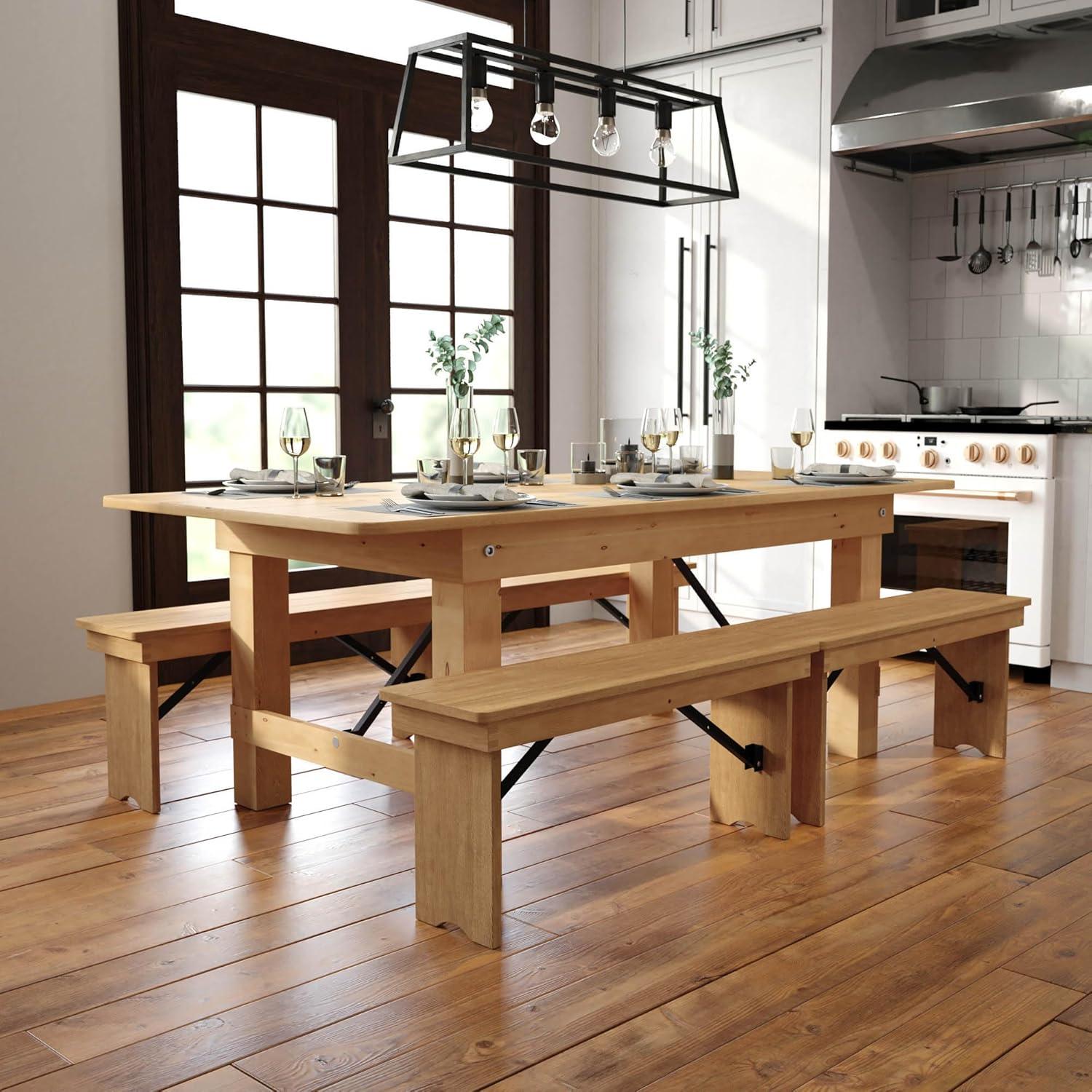 Flash Furniture Hercules 7' x 40" Rectangular Antique Rustic Light Natural Solid Pine Folding Farm Table