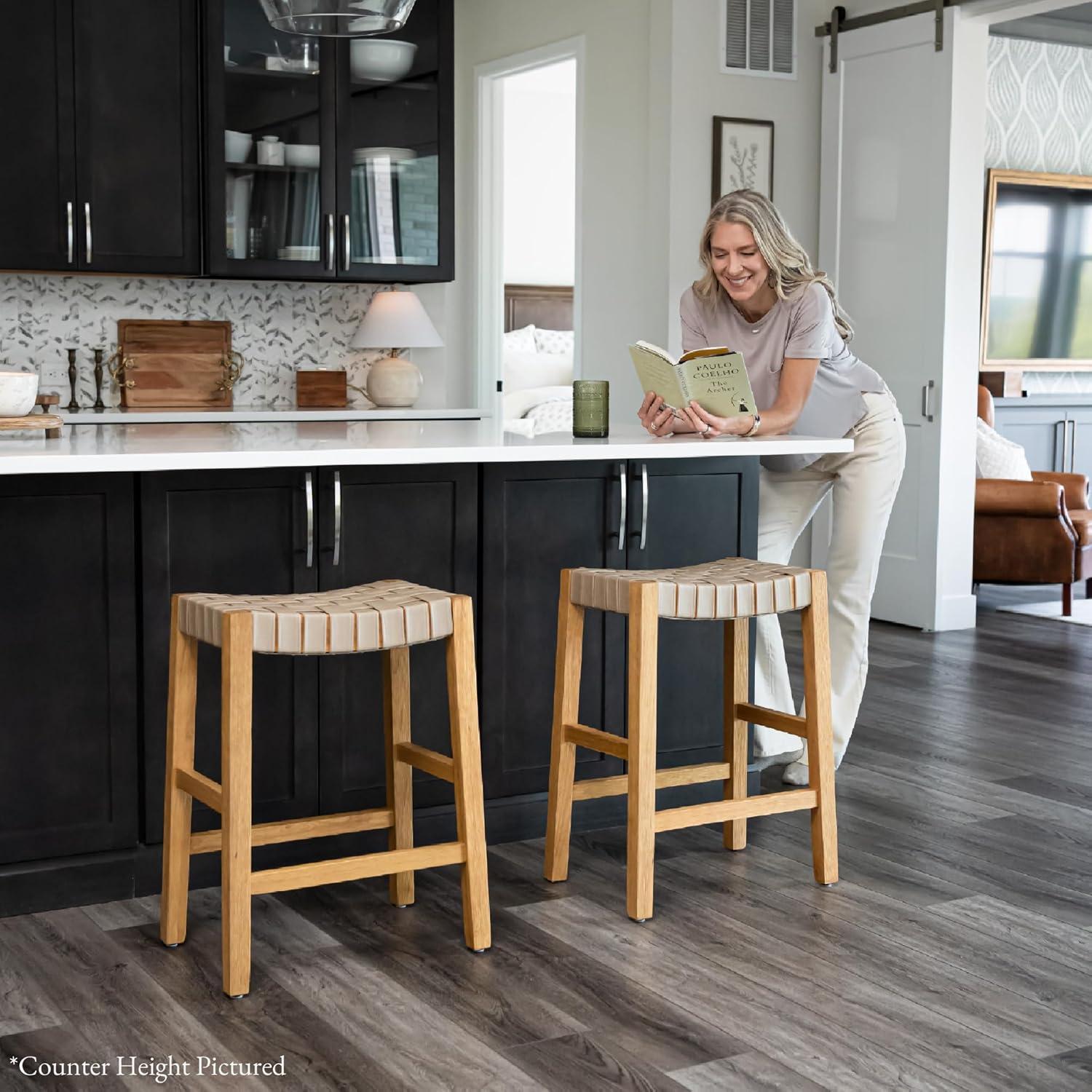 Maven Lane Maven Lane Emerson Kitchen Stool with Vegan Leather Upholstery