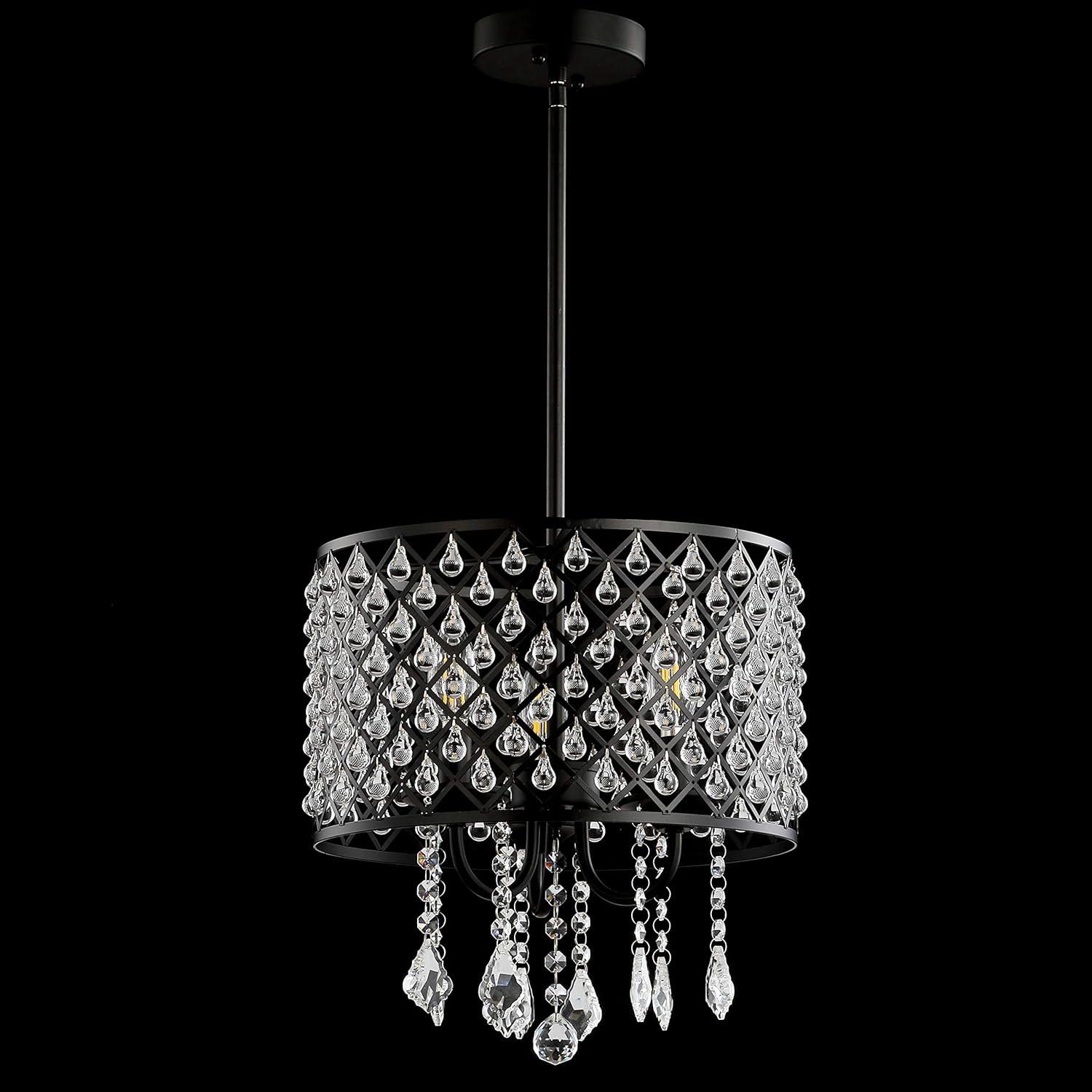 Gigi 13" Metal/Crystal Adjustable LED Drop Chandelier, Black/Clear