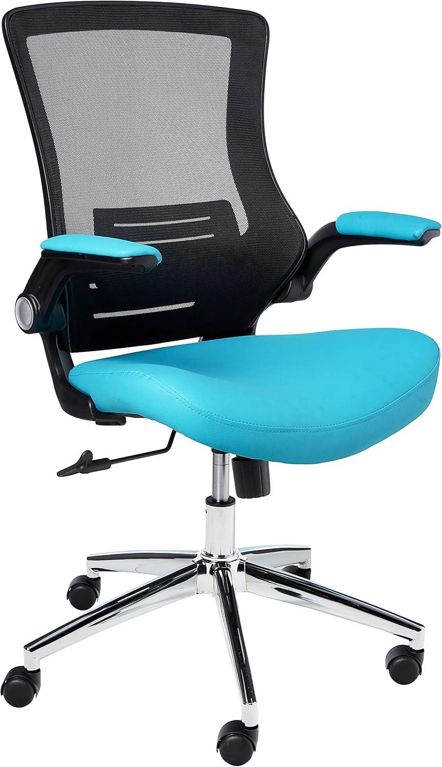 Elegant Blue Faux Leather Executive Swivel Chair with Chrome Base