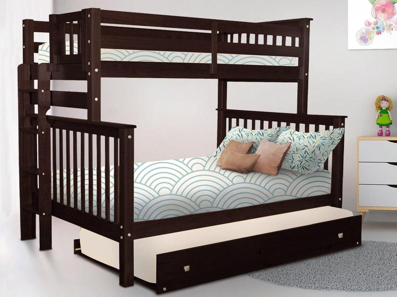 Bedz King Bunk Beds Twin over Full Mission Style with End Ladder and a Twin Trundle, Dark Cherry