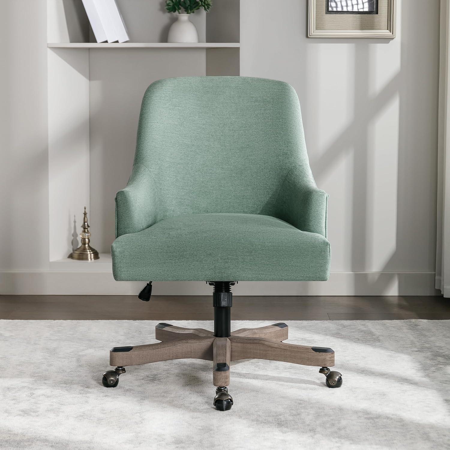 Bradwell Office Chair in Mint Fabric -Rustic Wood Base-Semi Asm