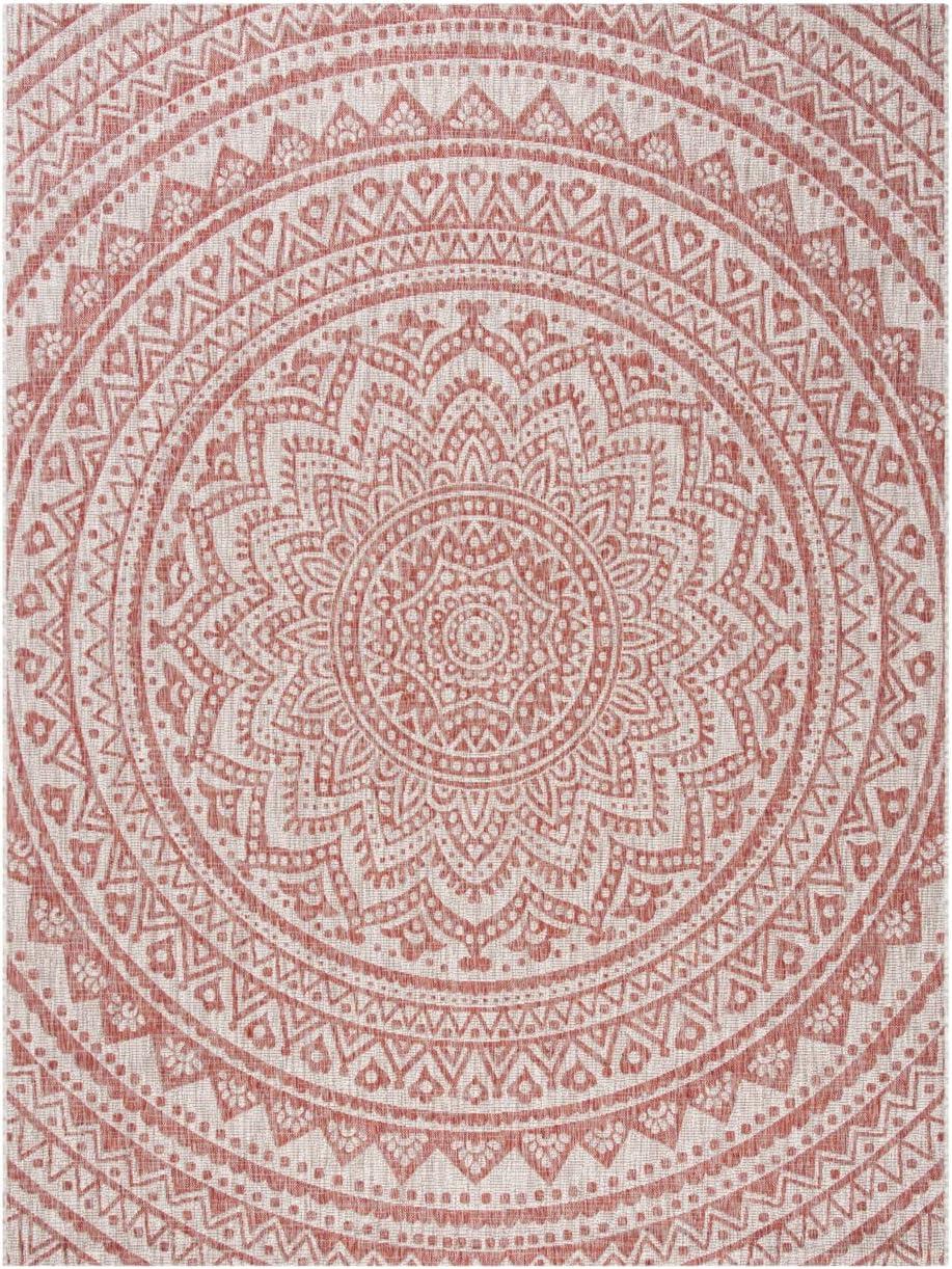 Light Beige and Terracotta Synthetic Reversible 9' x 12' Area Rug