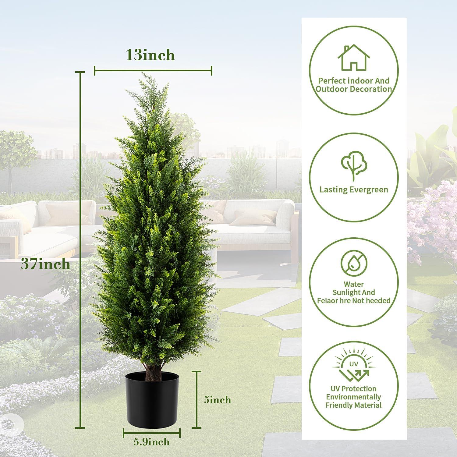 4ft Artificial Cedar Topiary Trees 2 Pack, Beautiful Realistic Artificial Plants for Outdoor, UV Protection Potted Plants Artificial Shrubs for Outdoor, Indoor, Office, Front Porch Decor.