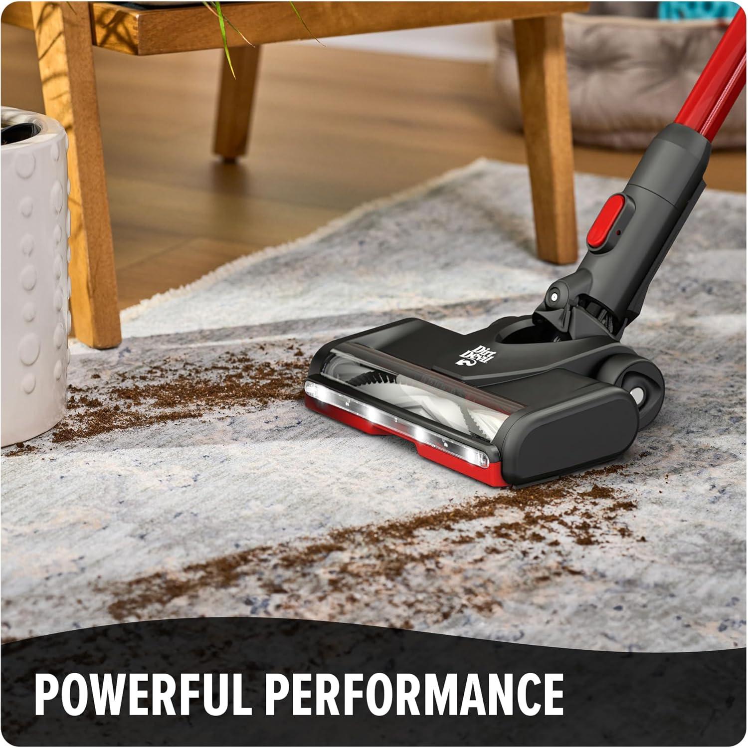 Dirt Devil Standing Cordless Stick Vacuum Red/Black - BD57000V: Lightweight, Rechargeable, Multi-Surface, Washable Filter