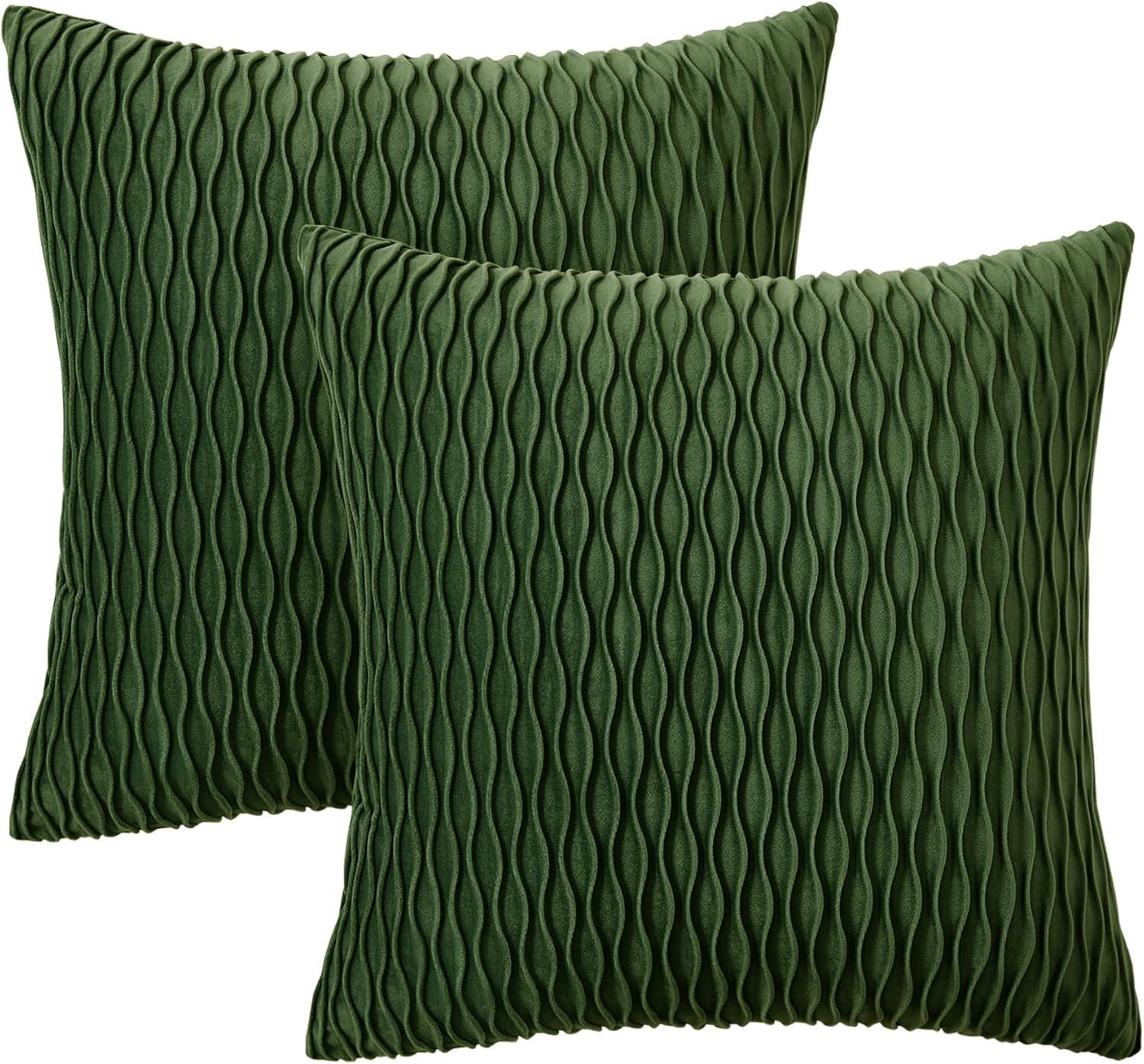 Deconovo Decorative Velvet Throw Pillow Covers, Set of 2, Soft & Elegant Cushion Covers for Sofa, Bedroom, Living Room & Home Decor, Wave/Cream White, 16x16 Inch