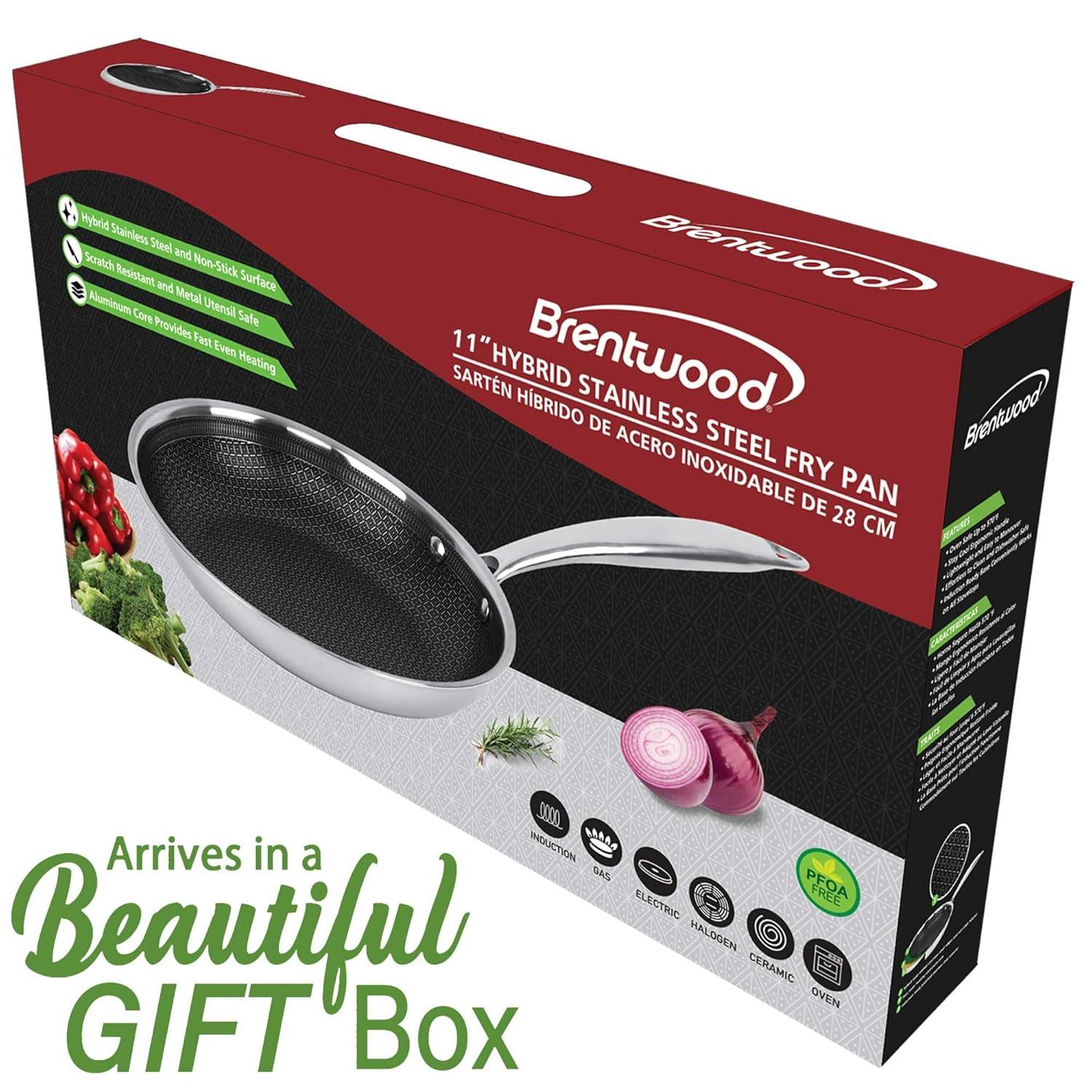 Brentwood 3-Ply Hybrid Non-Stick Stainless Steel Induction-Ready Frying Pan (11 In.) in Silver