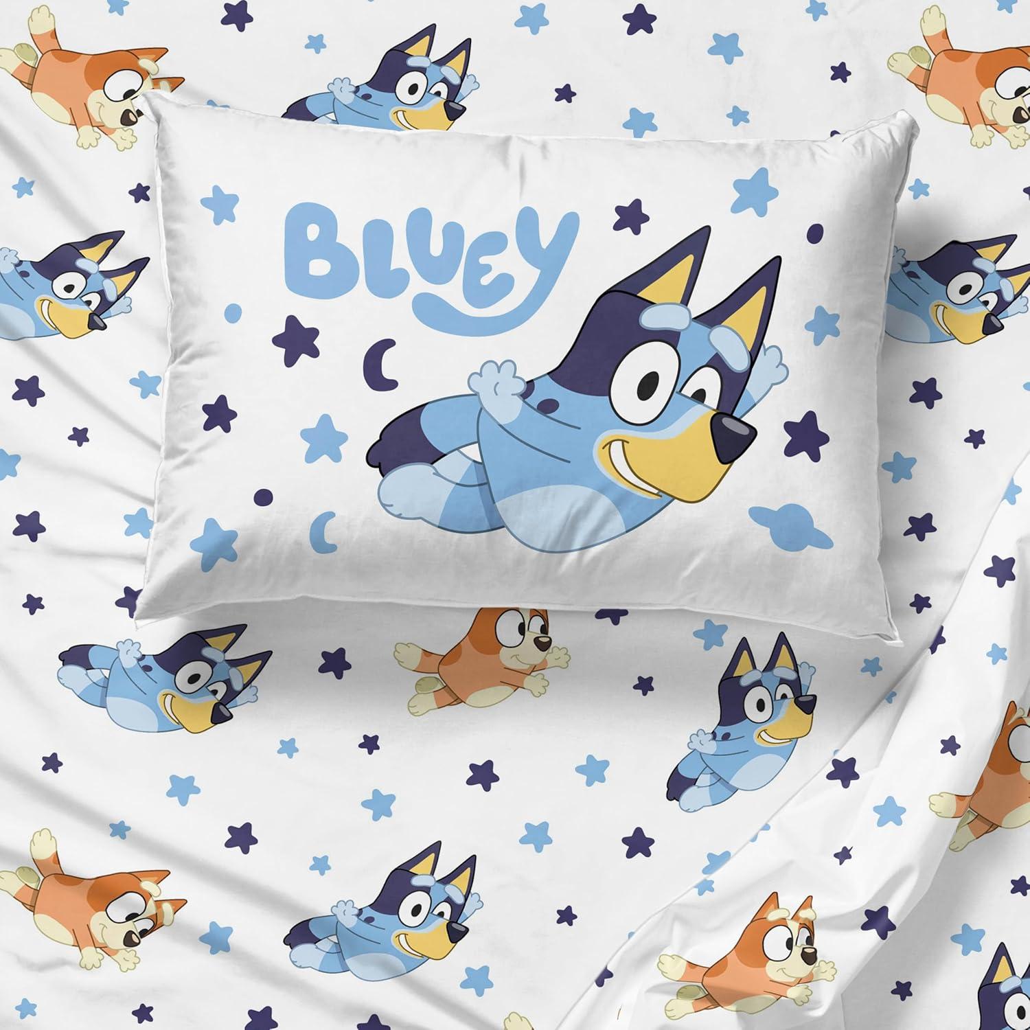 BBC Bluey Sisters Sleepy Time 5 Piece Twin Size Kids Bed Set with Shams