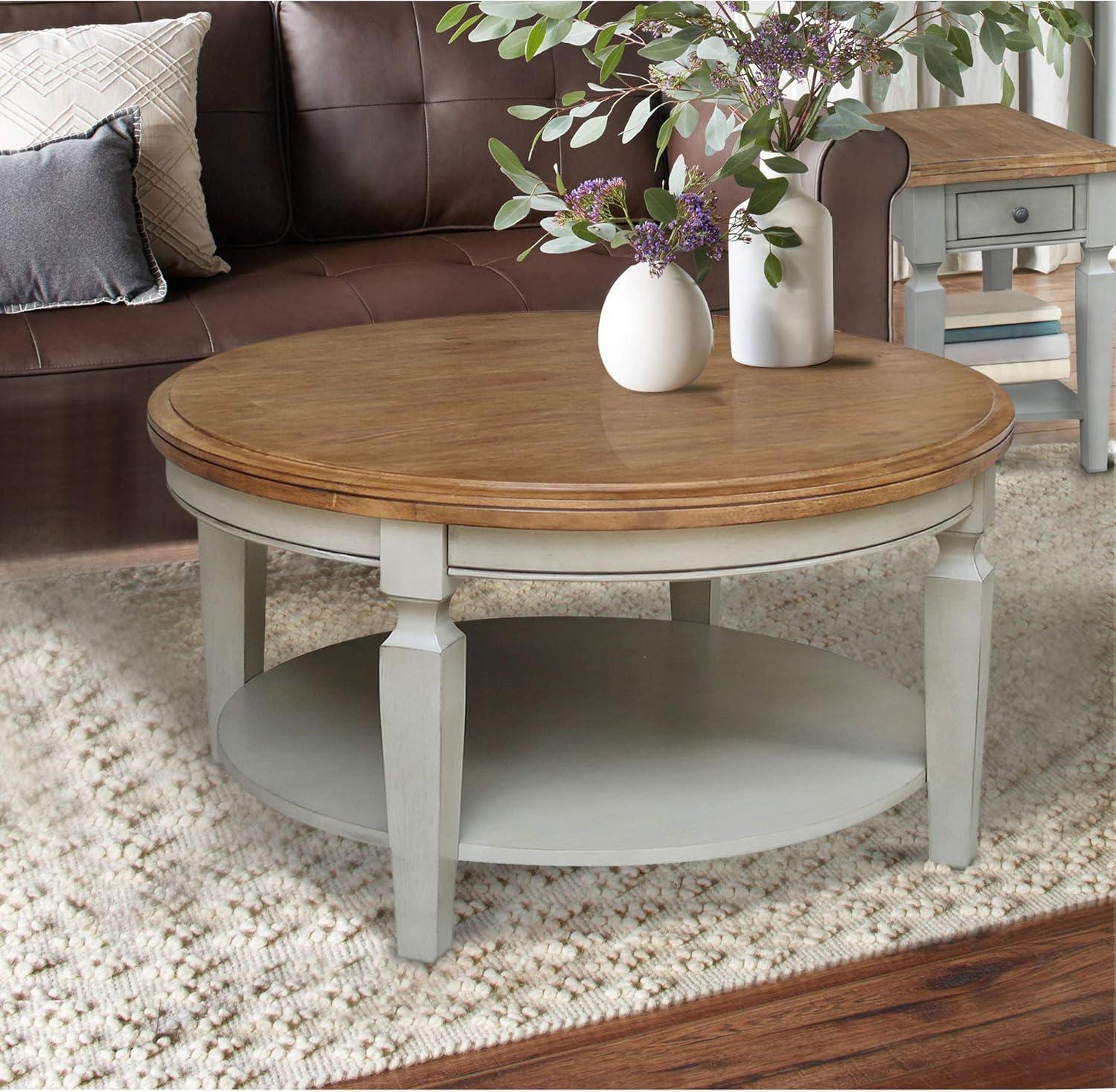 Vista Round Coffee Table Natural - International Concepts: Solid Wood, Parawood, 20.3"H x 38"W