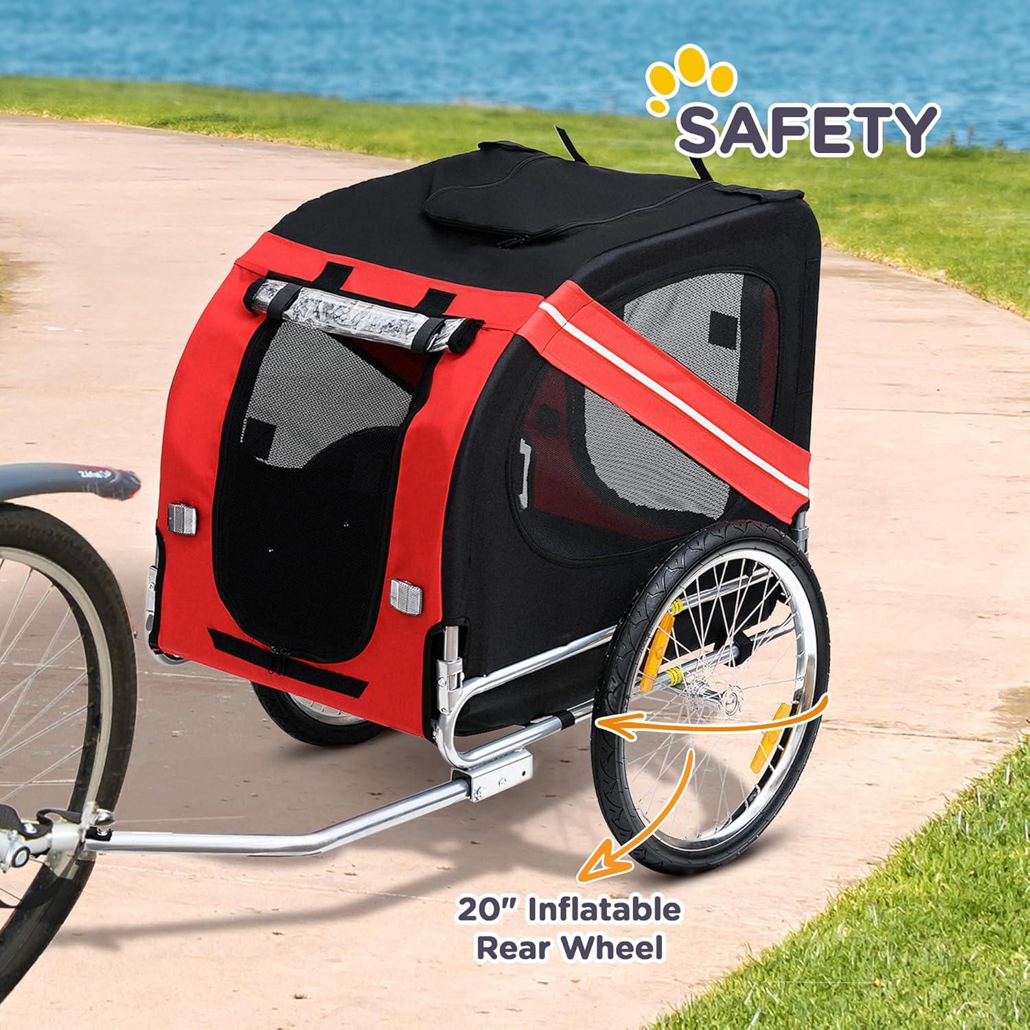 Aosom Dog Bike Trailer Pet Cart Bicycle Wagon Cargo Carrier Attachment for Travel with 3 Entrances Large Wheels for Off-Road & Mesh Screen