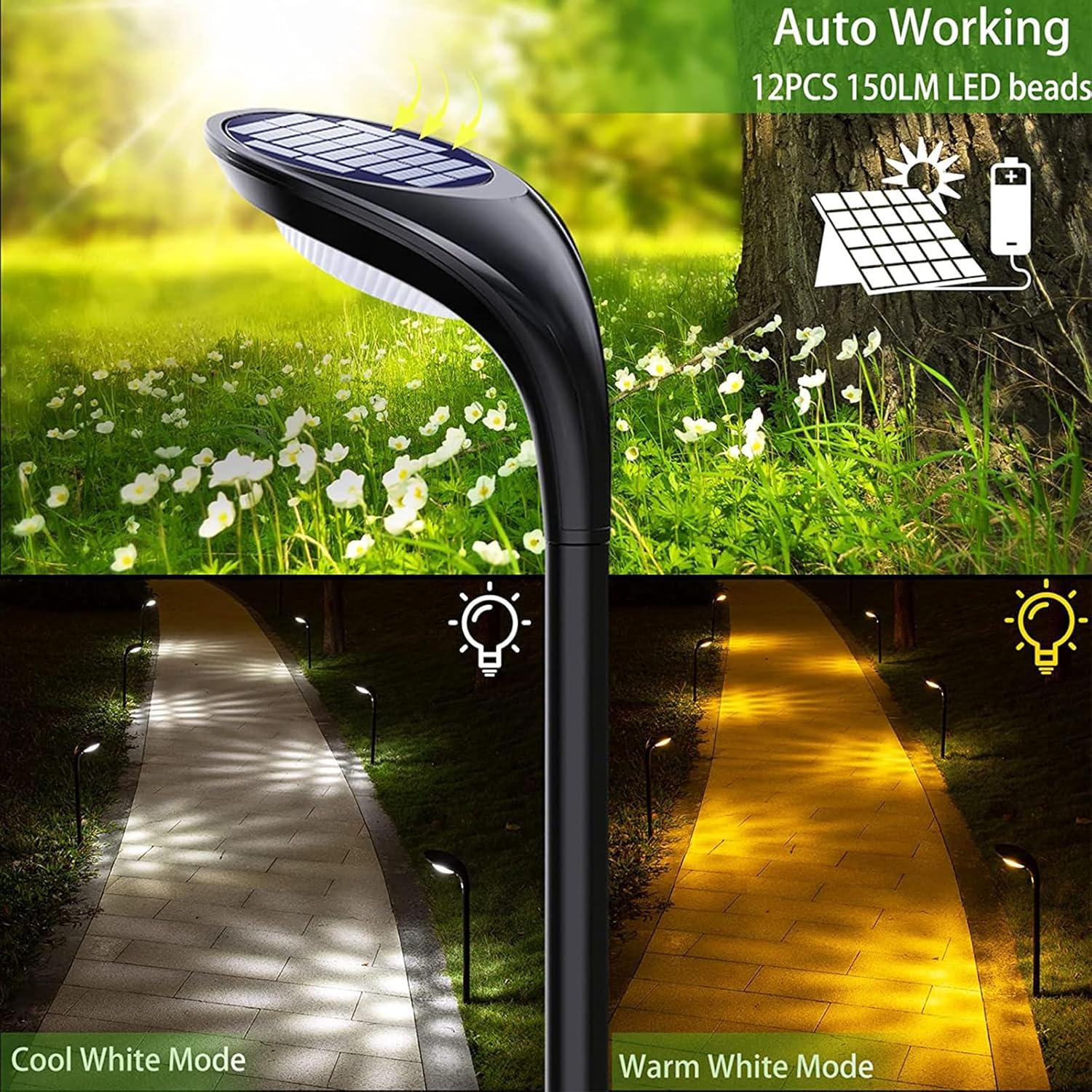 JSOT 4 Pack Solar Pathway Lights, Solar Garden Lights for Walkway, Driveway, Yard, White Light & Warm Light