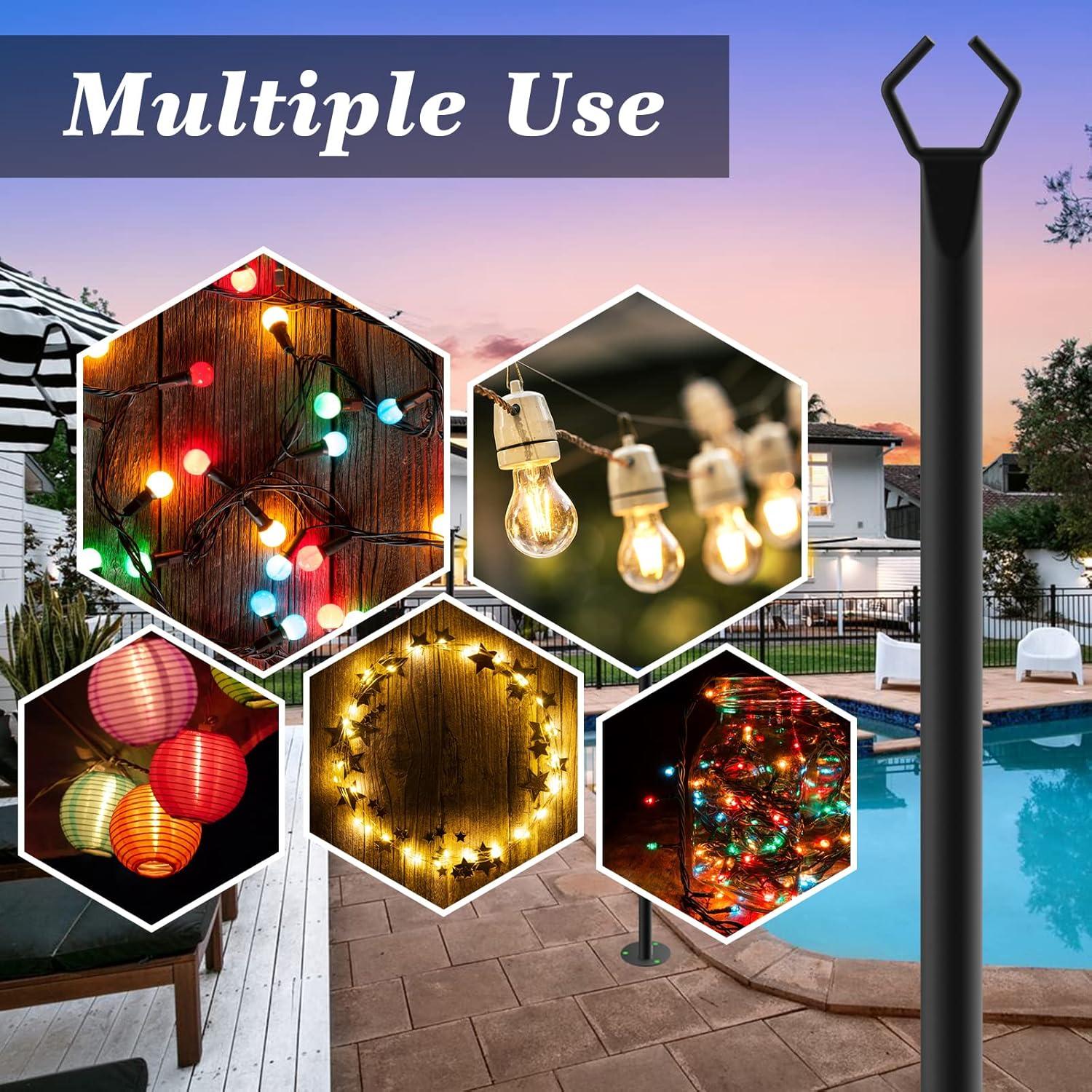 2 Pack String Light Poles,10 Ft Light Poles for Outside String Lights,Outdoor Lights Pole with Fork,Metal Poles Stand for Patio Deck Backyard