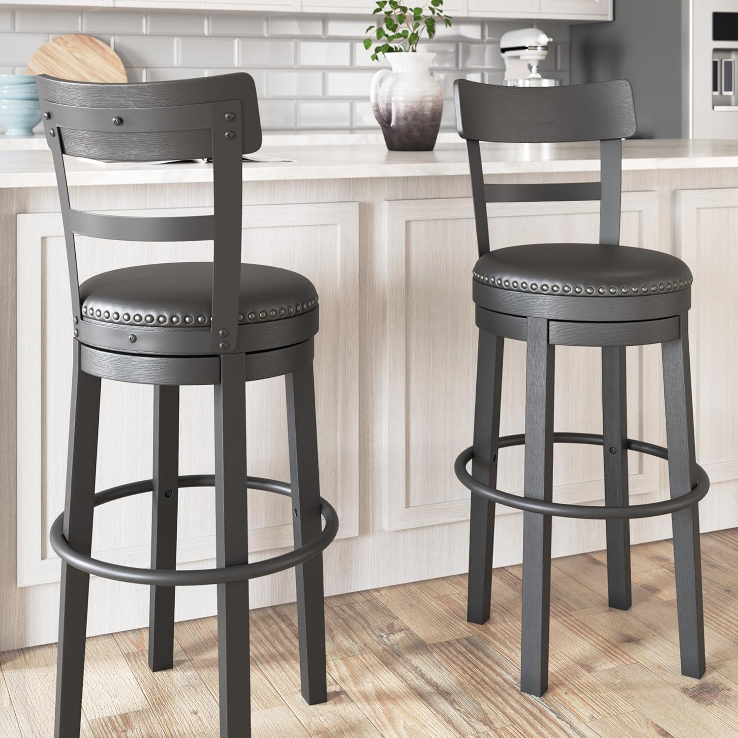 August Grove® Daiah Swivel Upholstered Counter Stool with Solid Wood Frame