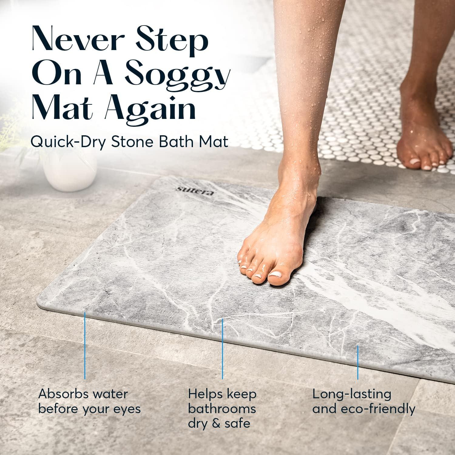 SUTERA - Stone Bath Mat, Diatomaceous Earth Shower Mat, Non-Slip Super Absorbent Quick Drying Bathroom Floor Mat, Natural, Easy to Clean (23.5 x 15 Gray, 2 Pack)