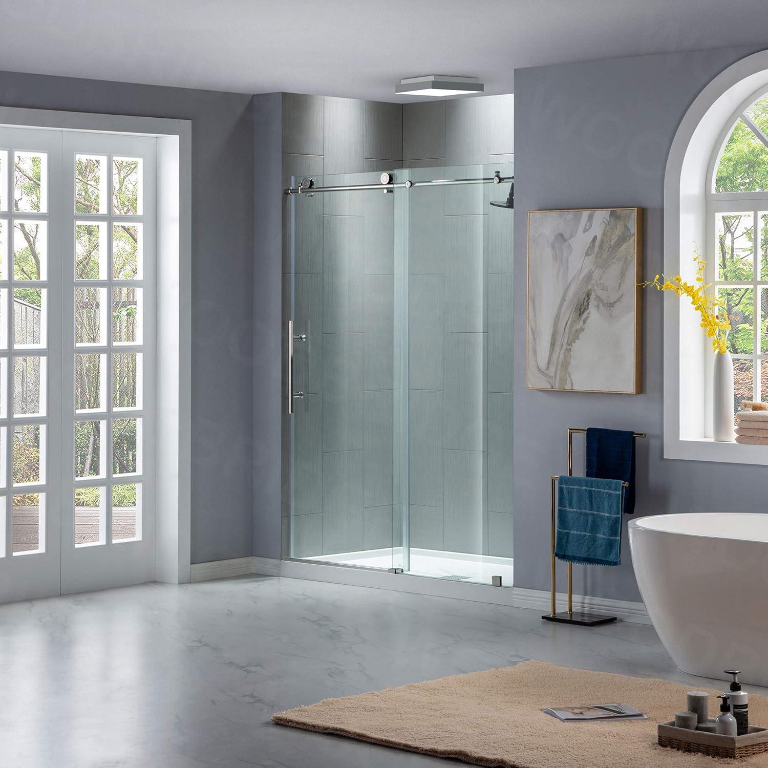 WoodBridge Frameless Single Sliding Shower Door with Soft Close System, 57.5-60" Width x 80"Height with 5/16"(8mm) Clear Tempered Glass & Reviews | Wayfair