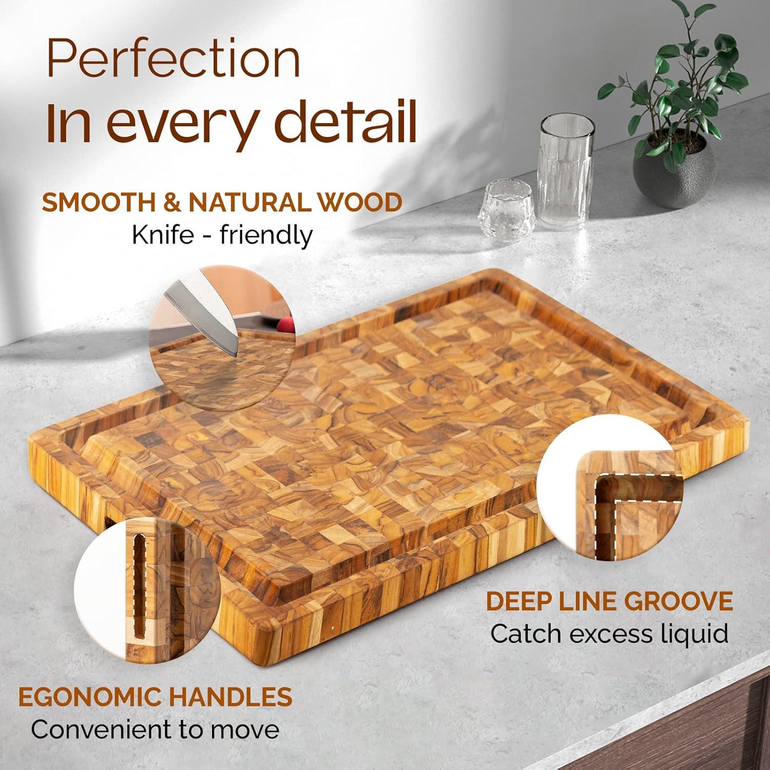 Durable Teak Cutting Boards, [17''L x 13''W x 1.5” Thick], End Grain Wood Cutting Boards