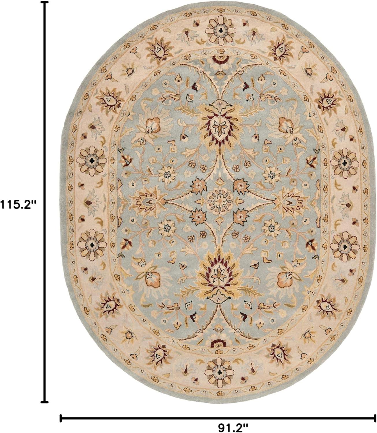 Handmade Light Blue and Ivory Wool Oval Area Rug