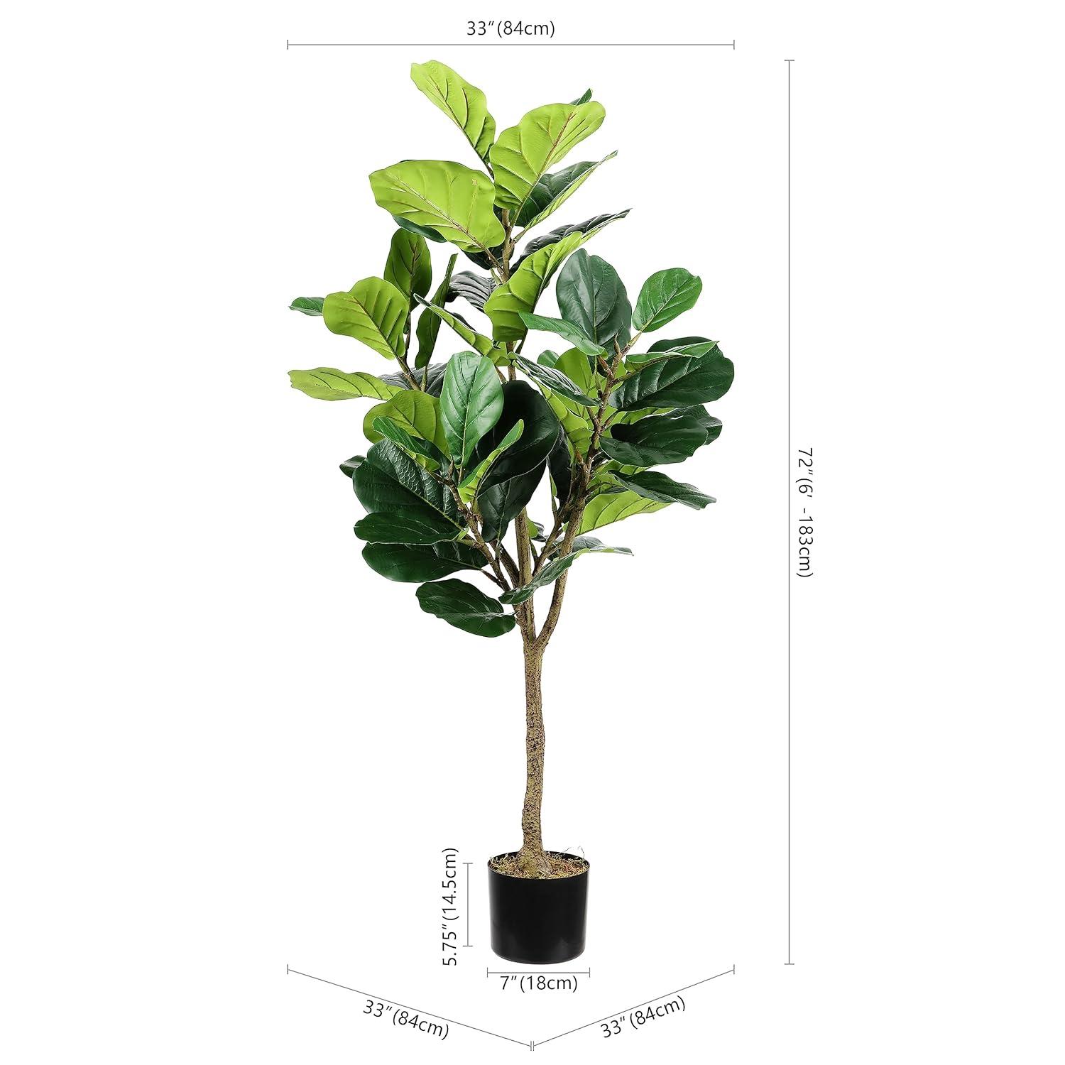SAFAVIEH Faux Multi Branch Fiddle Leaf Fig 72" Potted Tree, Green