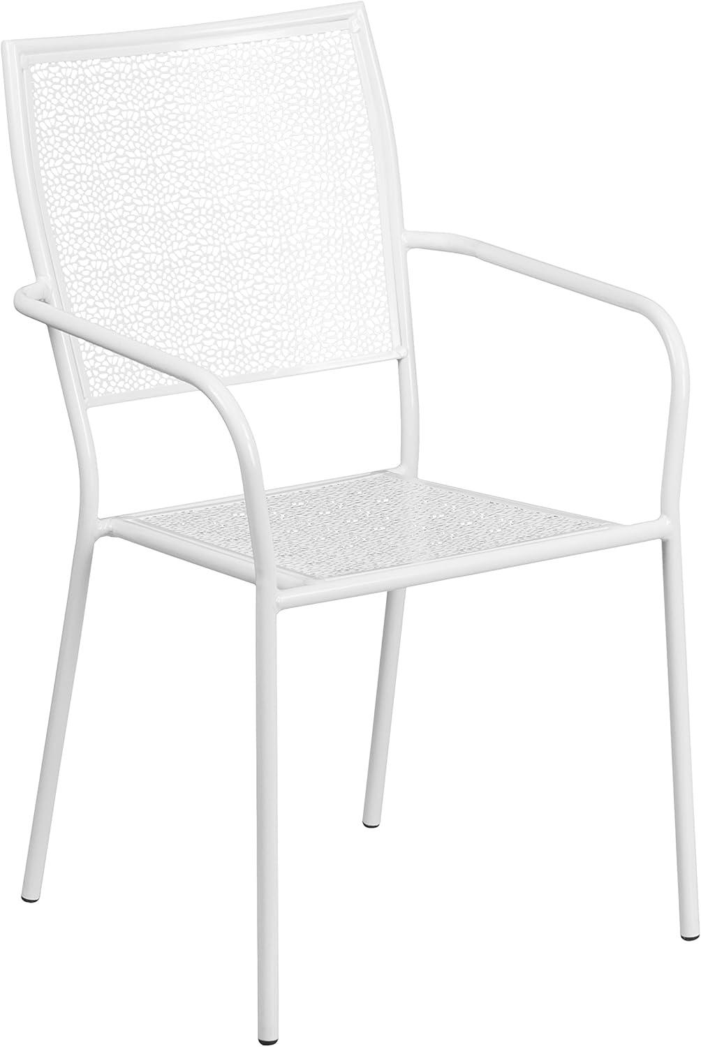 Rain Flower White Steel Stackable Outdoor Dining Chair