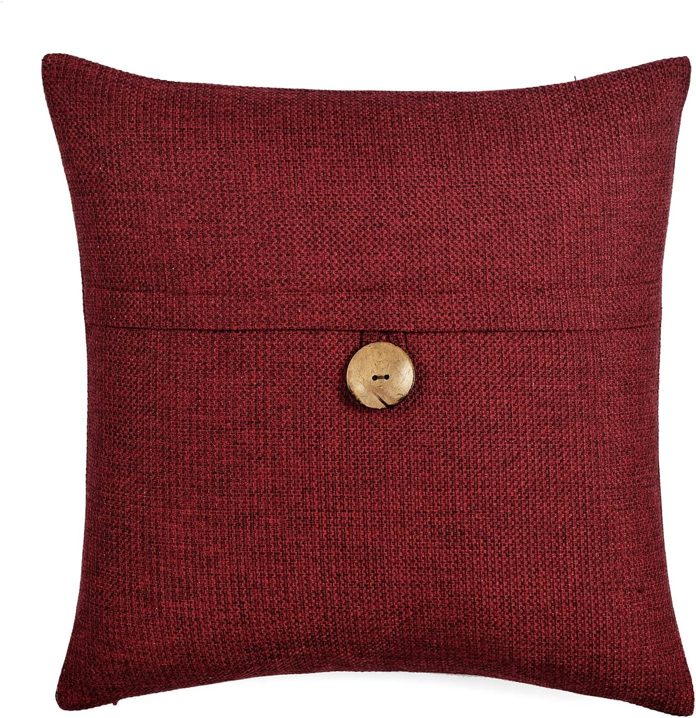 Lush Decor Clayton Woven Button Decorative Pillow Cover Red Single 20 in x 20 in