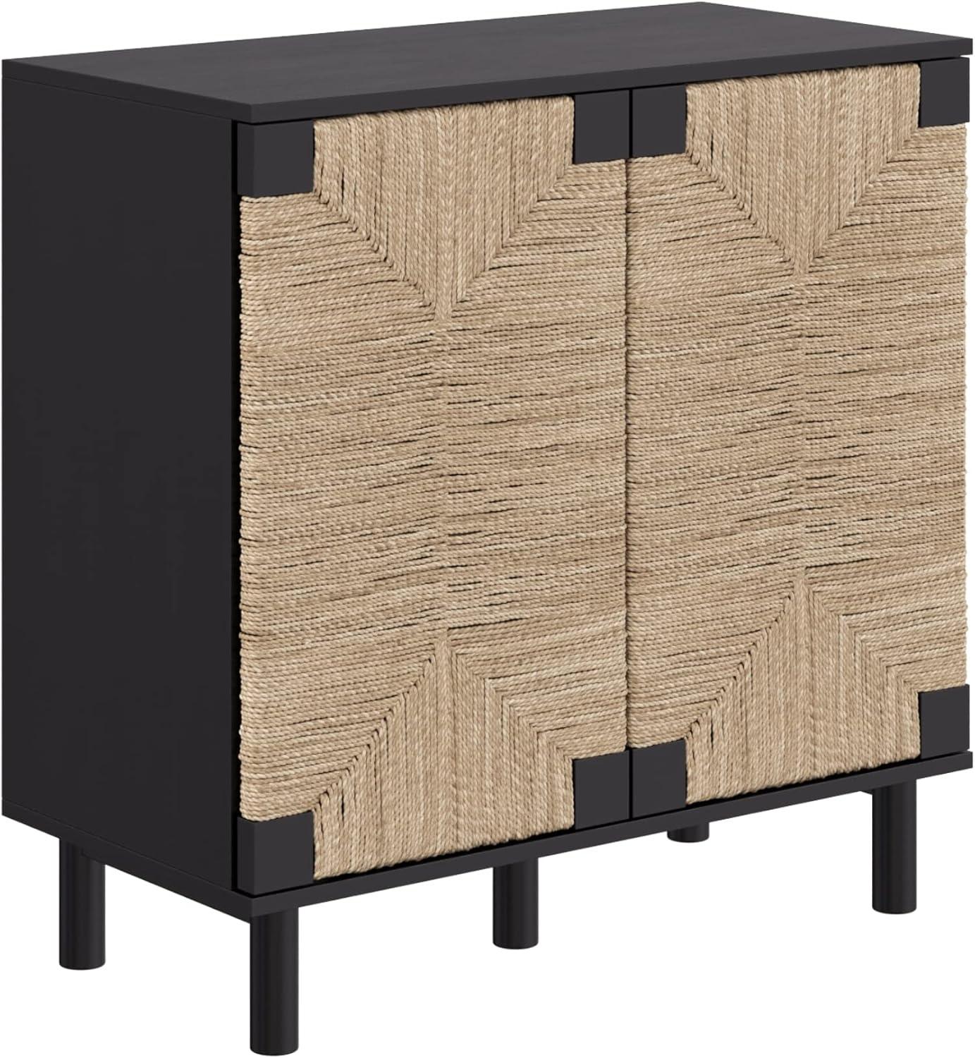 Beacon Wood and Seagrass 2 Door Storage Cabinet - Nathan James