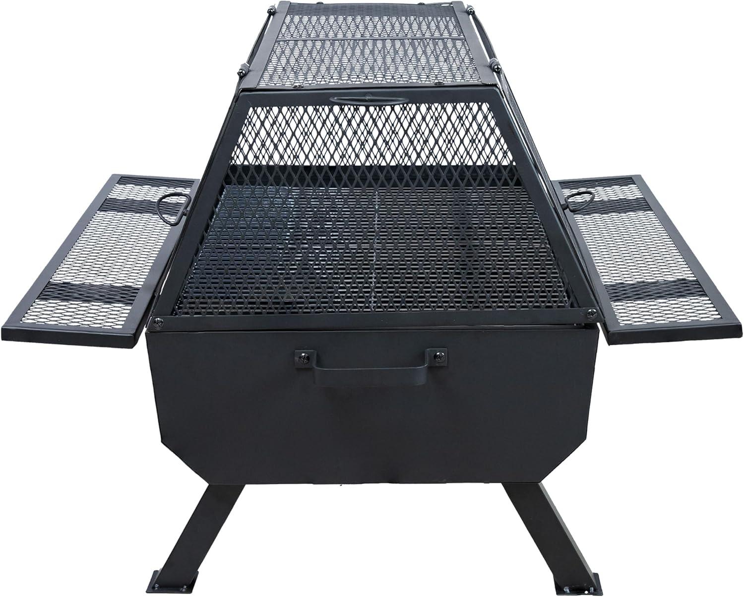 36.5" x 32.5" Rectangle Wood-Burning Steel Outdoor Fire Pit with Grill and Spark Screen