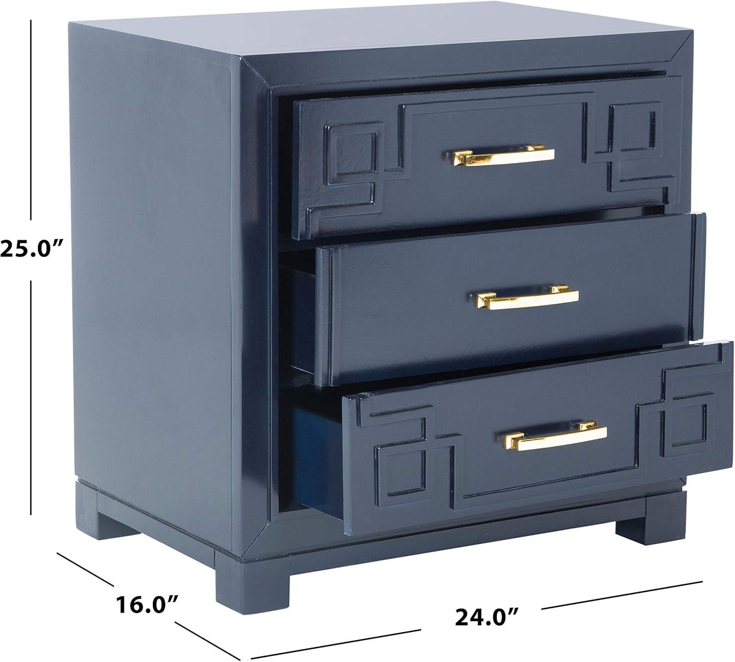 Raina 3 Drawer Greek Key Night Stand  - Safavieh