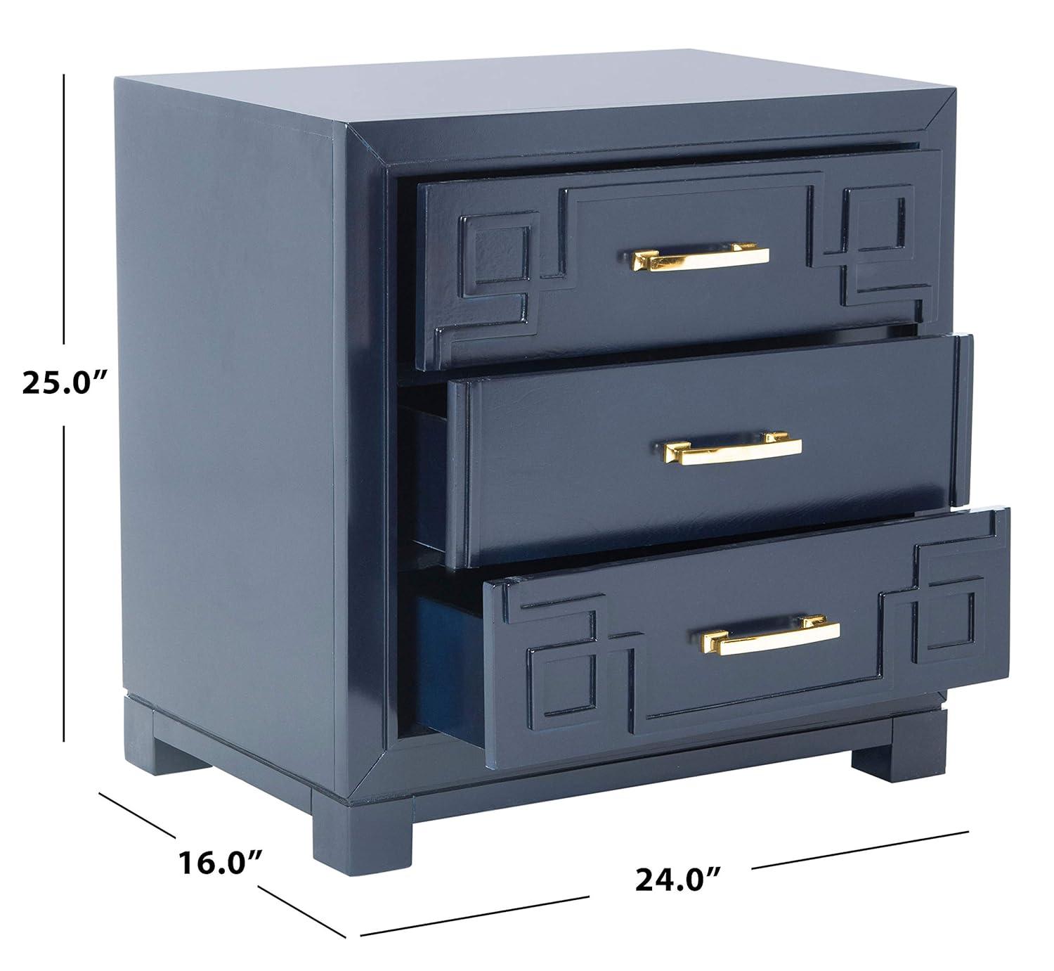 Raina 3 Drawer Greek Key Nightstand - Navy - Safavieh
