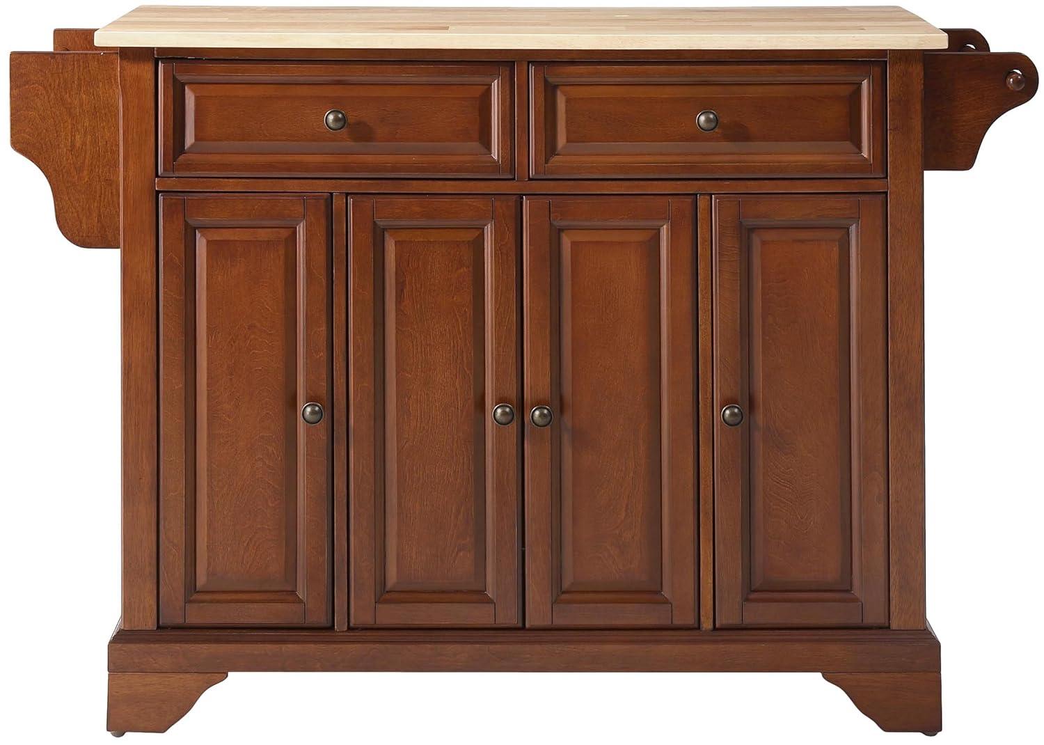 Crosley Lafayette Wood Top Full Size Kitchen Island/Cart Cherry/Natural: With Adjustable Shelves, Towel Bar, 5 Drawers