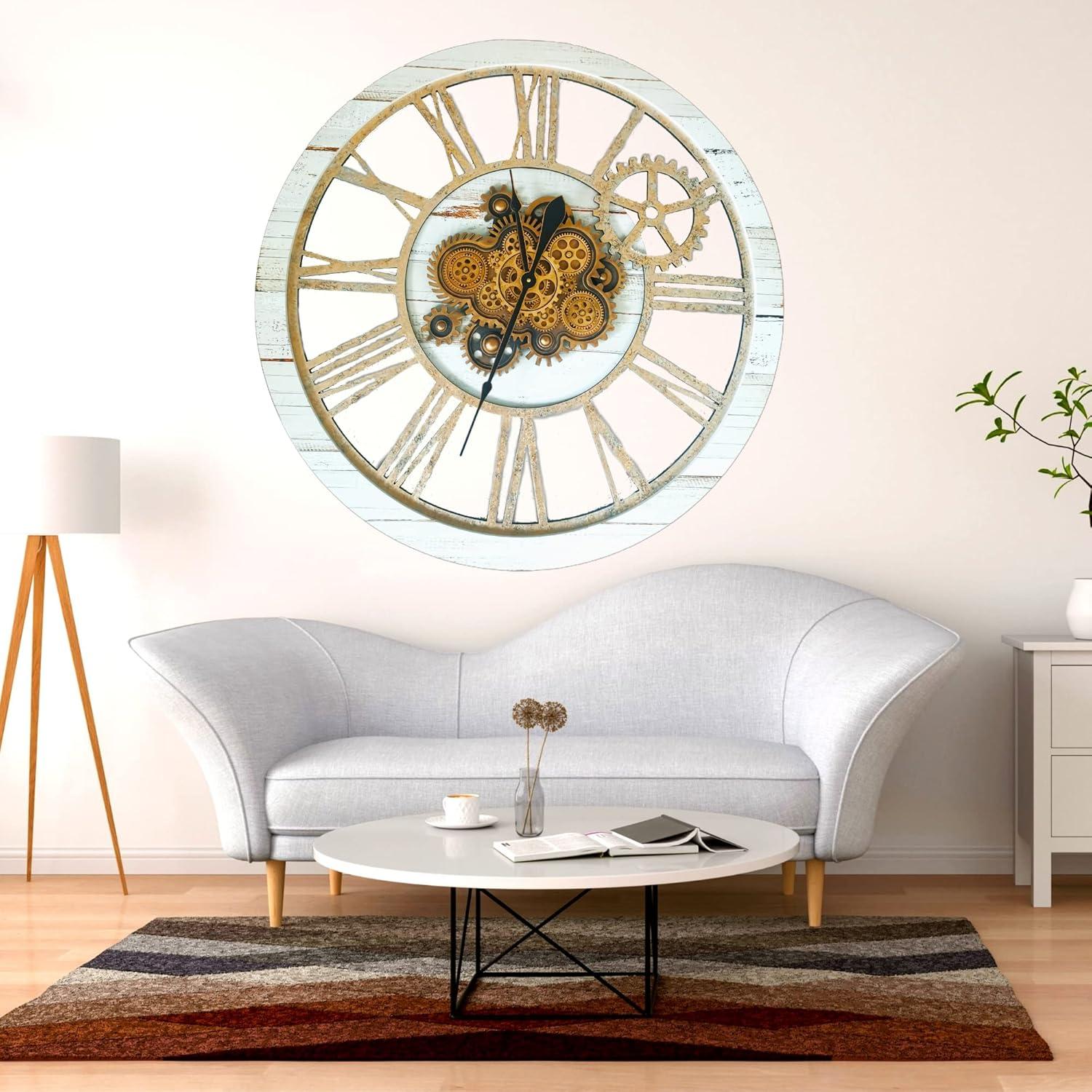 The Gears Clock Wall Clock 36" Round Oversized for Living Room decor with Real Moving Gears America Collection