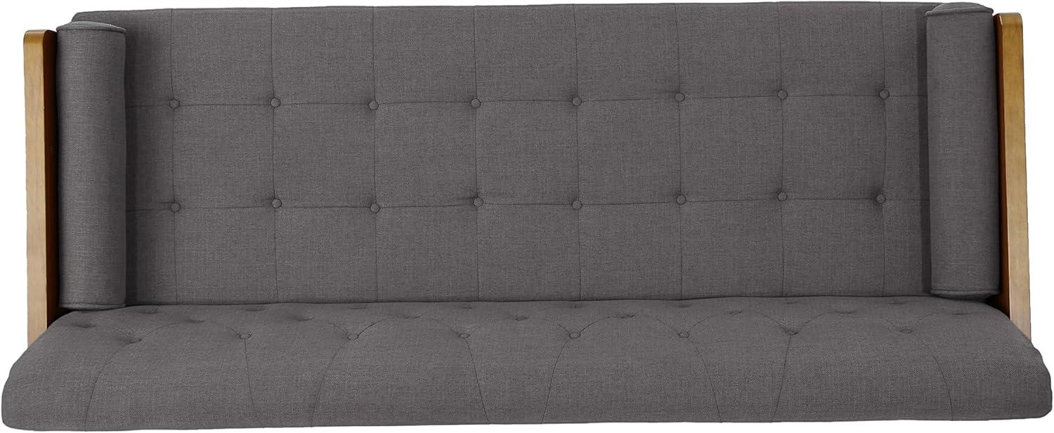GDFStudio Aidan Mid Century Modern 72.25" Tufted Upholstered 3 Seater Sofa,Gray/Dark Walnut/Gold