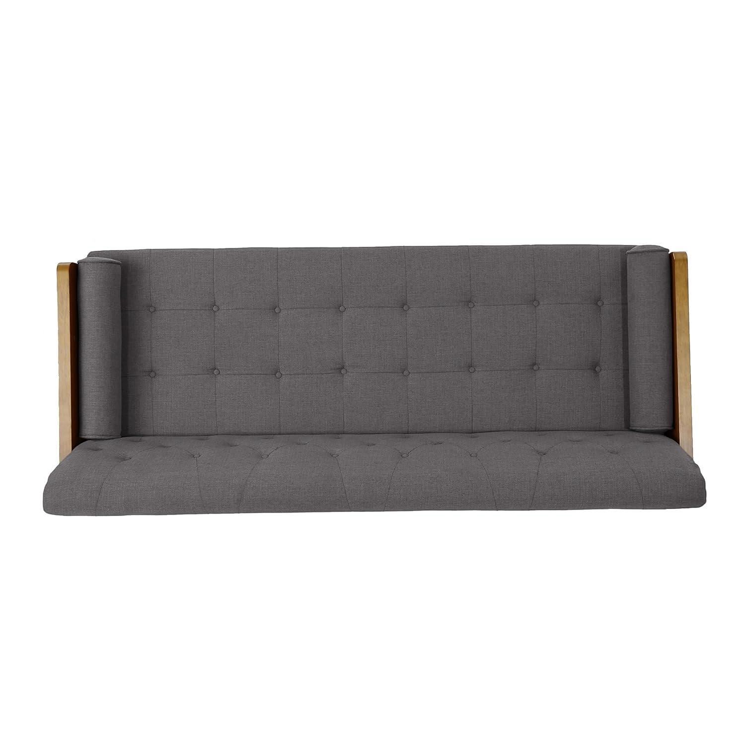 GDFStudio Aidan Mid Century Modern 72.25" Tufted Upholstered 3 Seater Sofa,Gray/Dark Walnut/Gold