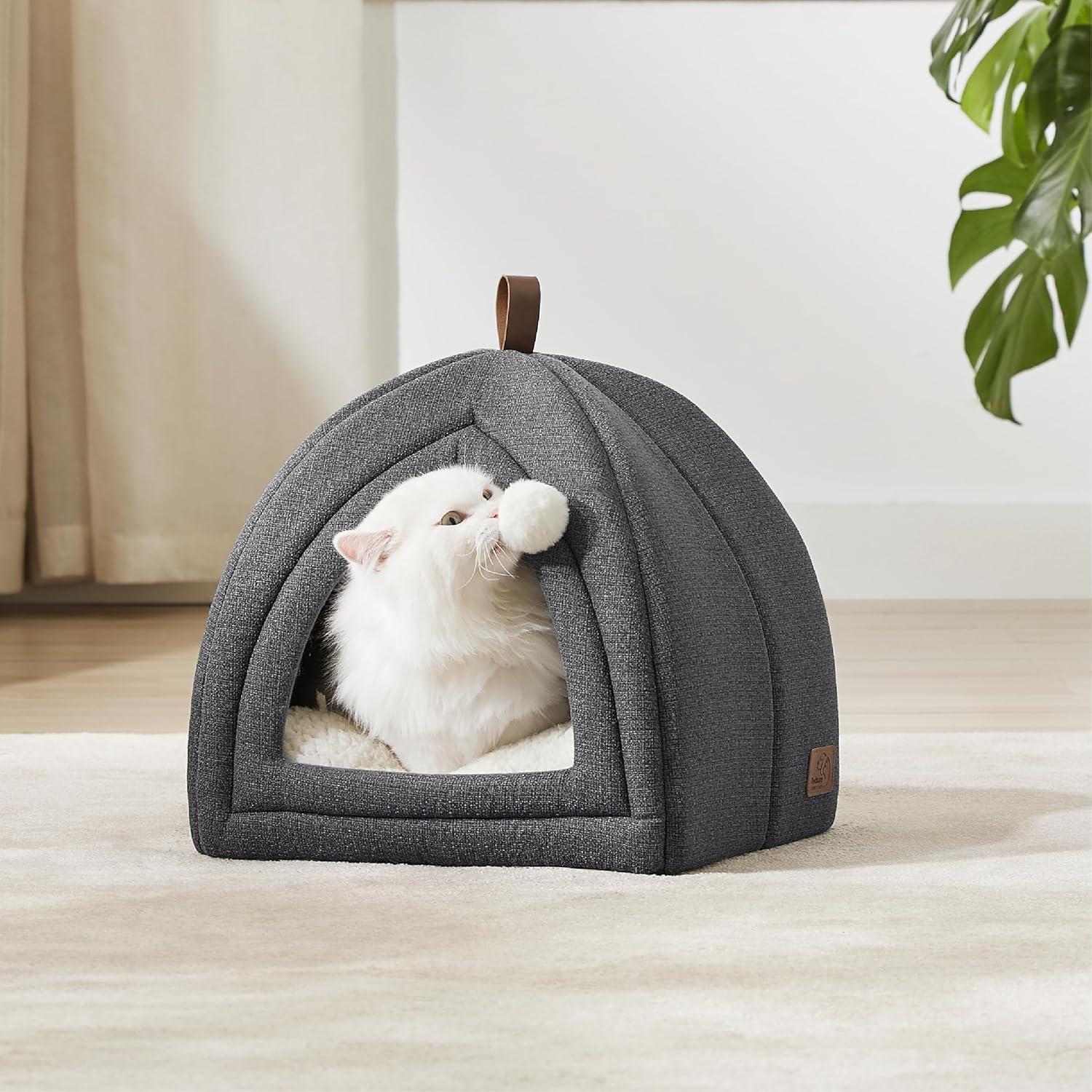 The Cat Beds for Indoor Cats - 2 in 1 Cat Cave for Kittens and Small Pets, Cat Hideaway with Non-Slip Bottom,16 inches