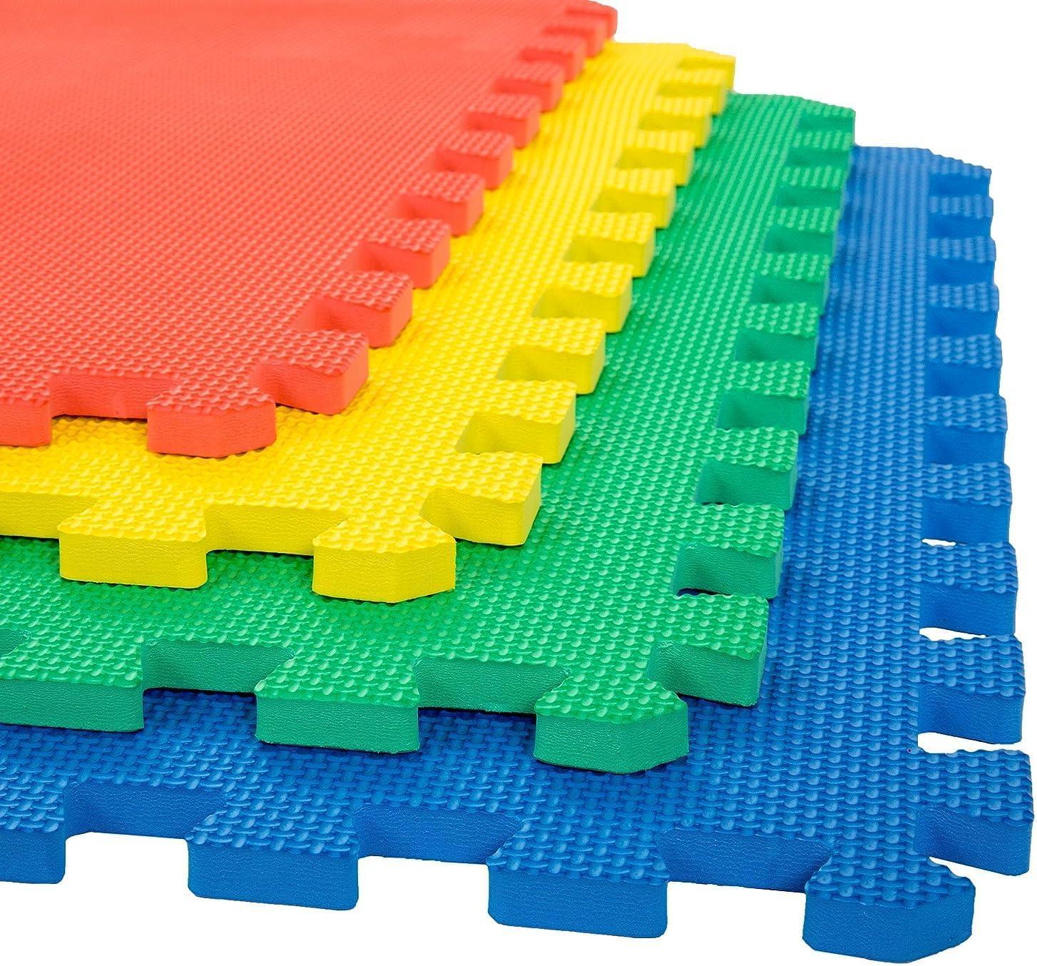 4-Pack of Interlocking EVA Foam Floor Tiles with Border Pieces - Great for Use as a Play Mat or Home Exercise Flooring by Stalwart (Multicolored)